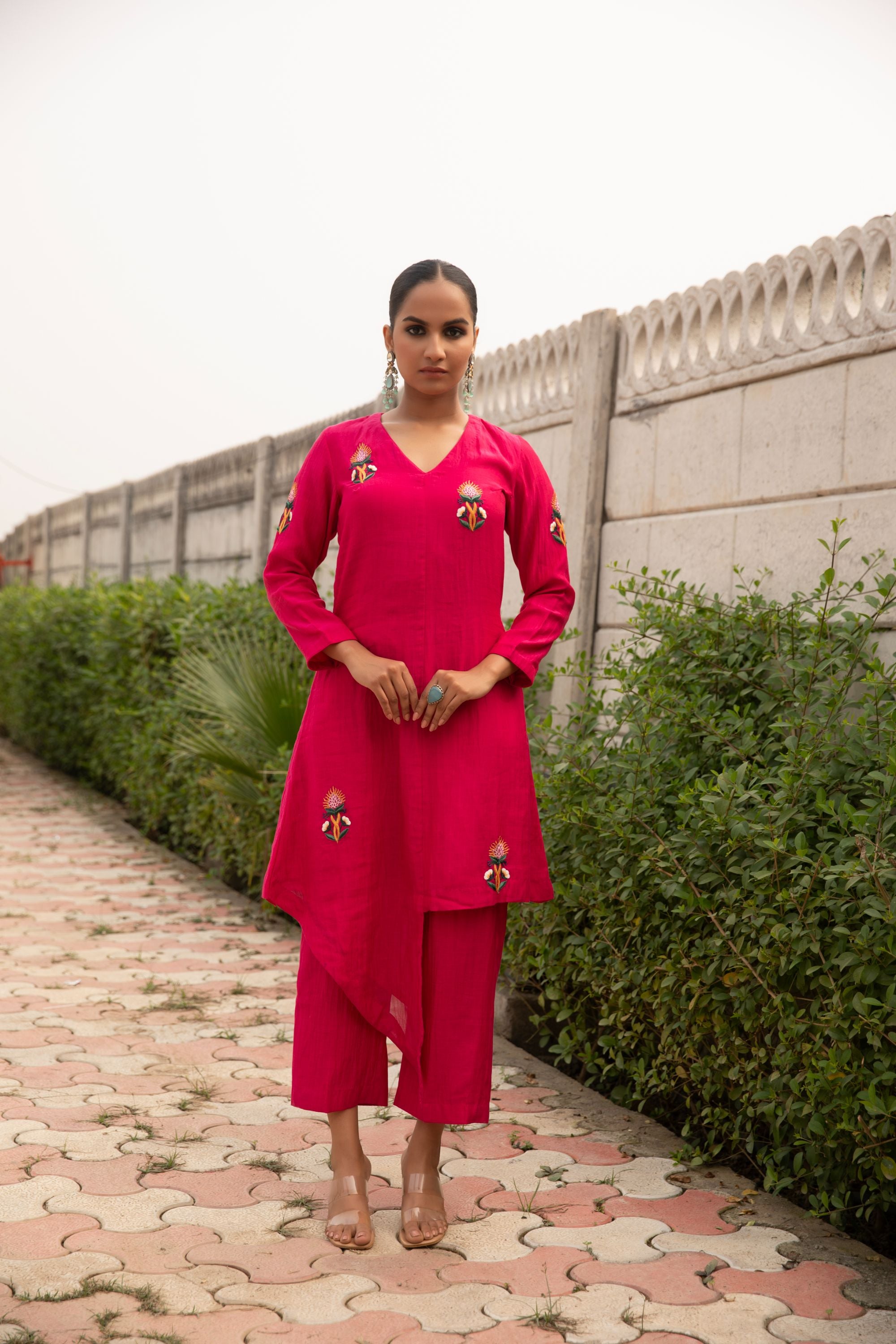 Rani asymeetric kurta set