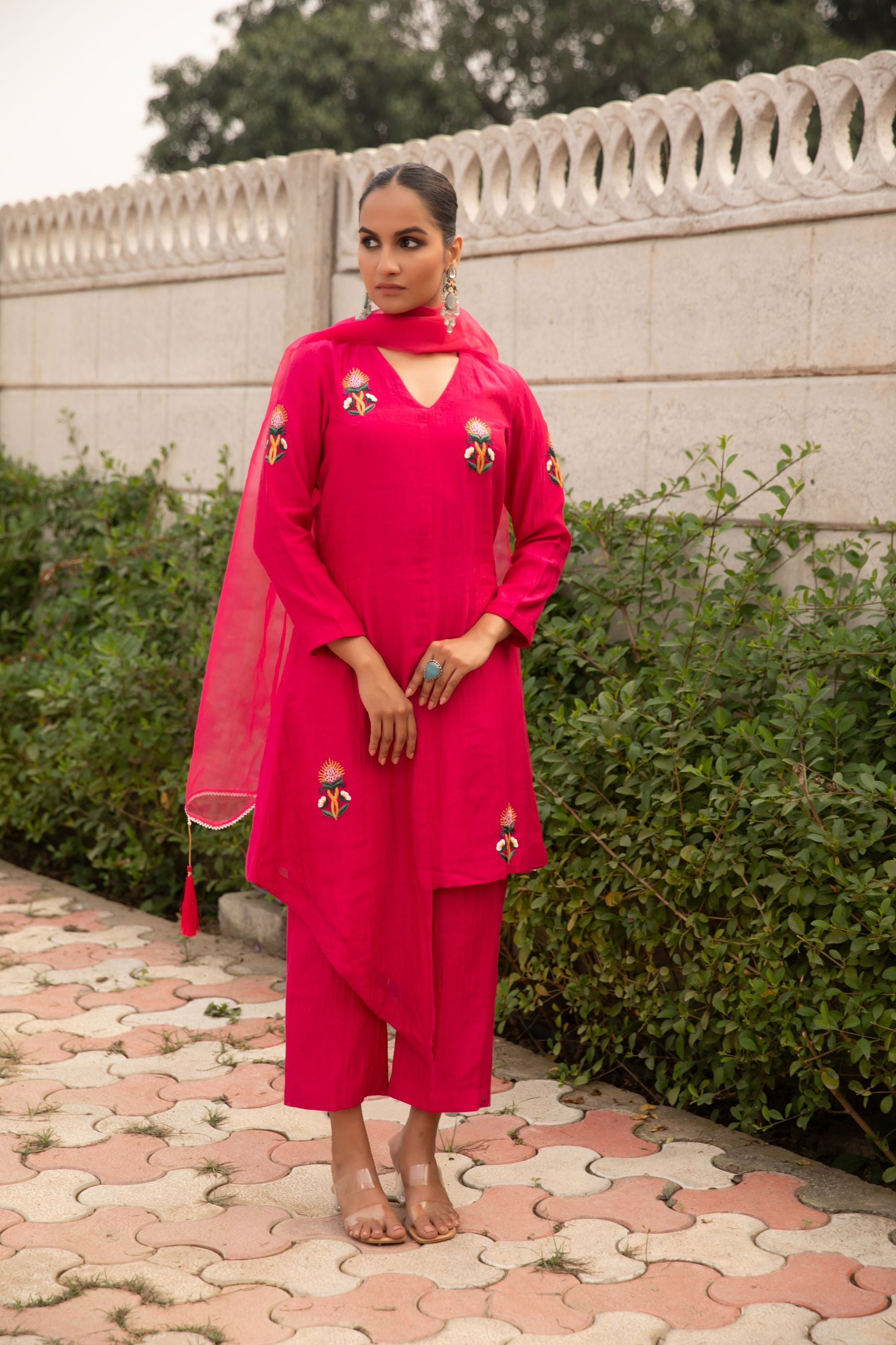 Rani asymeetric kurta set