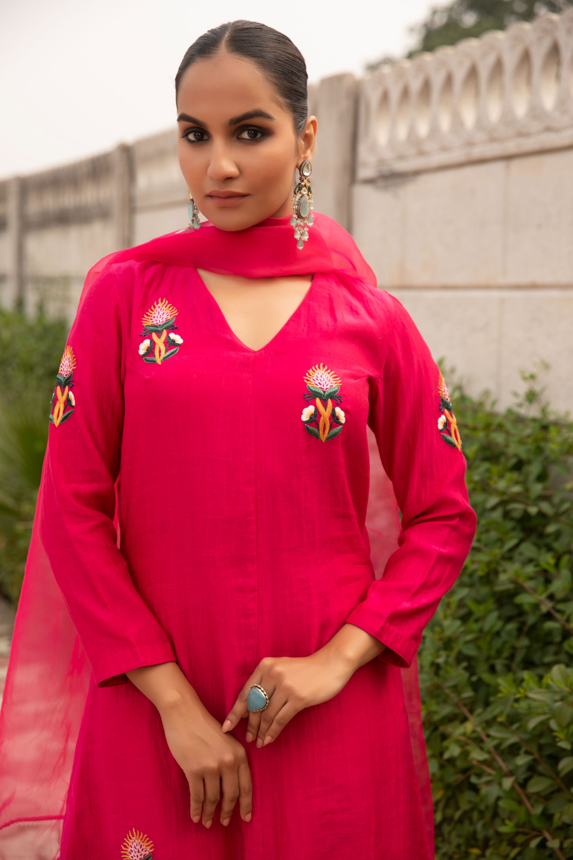 Rani asymeetric kurta set
