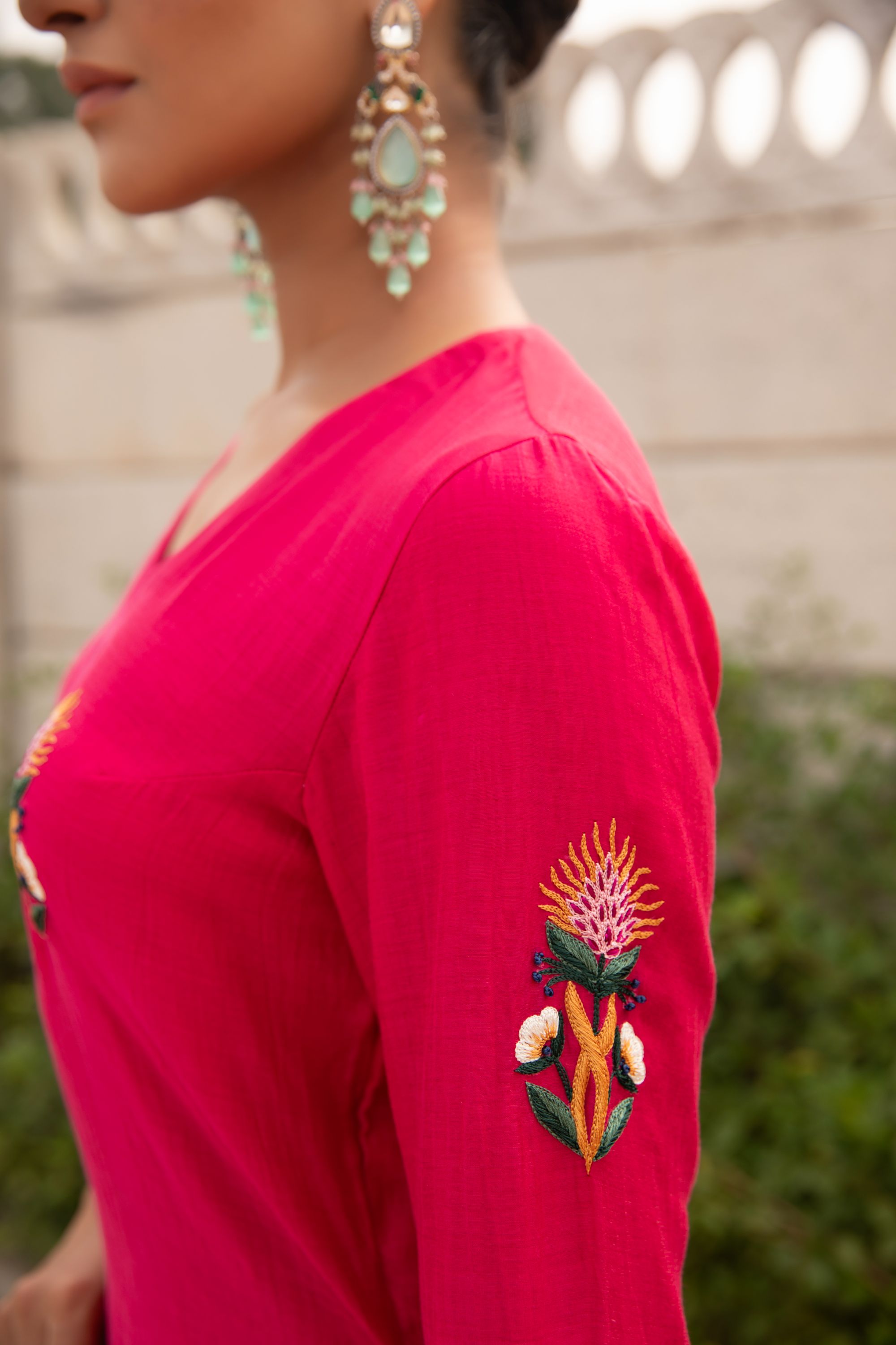 Rani asymeetric kurta set