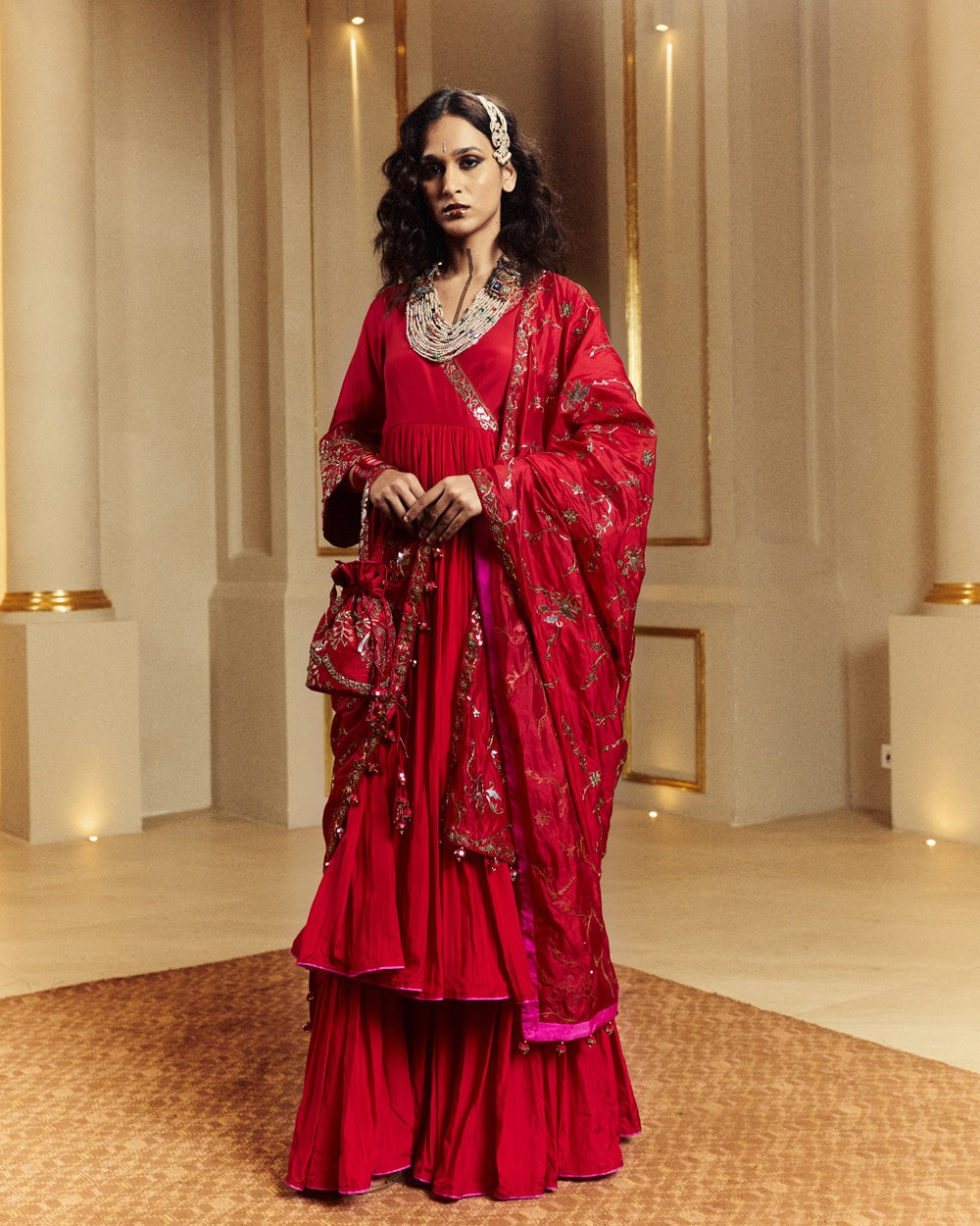 Surkh Laal Anarkali Gharara set