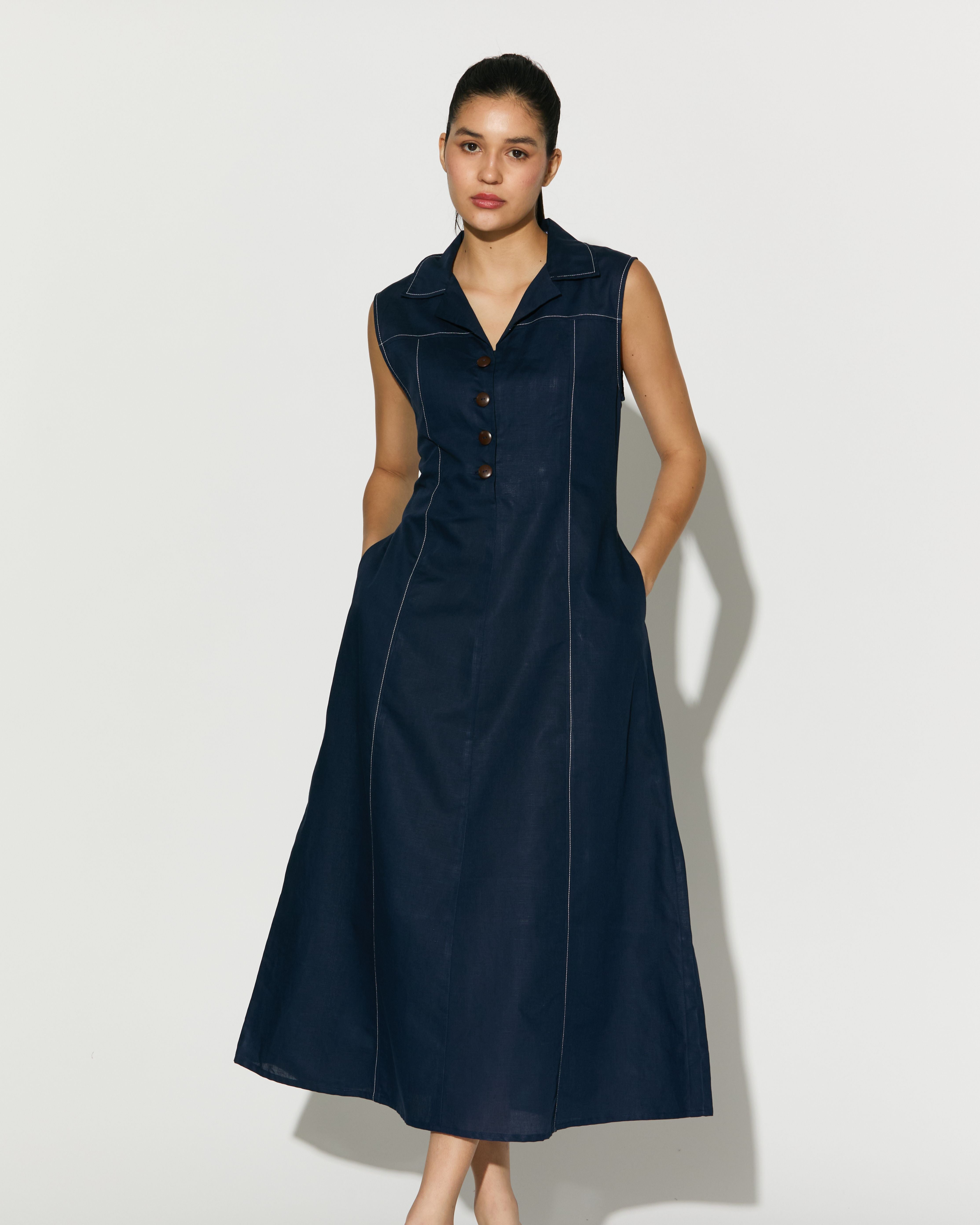 DARK BLUE SLEEVELESS LONG DRESS