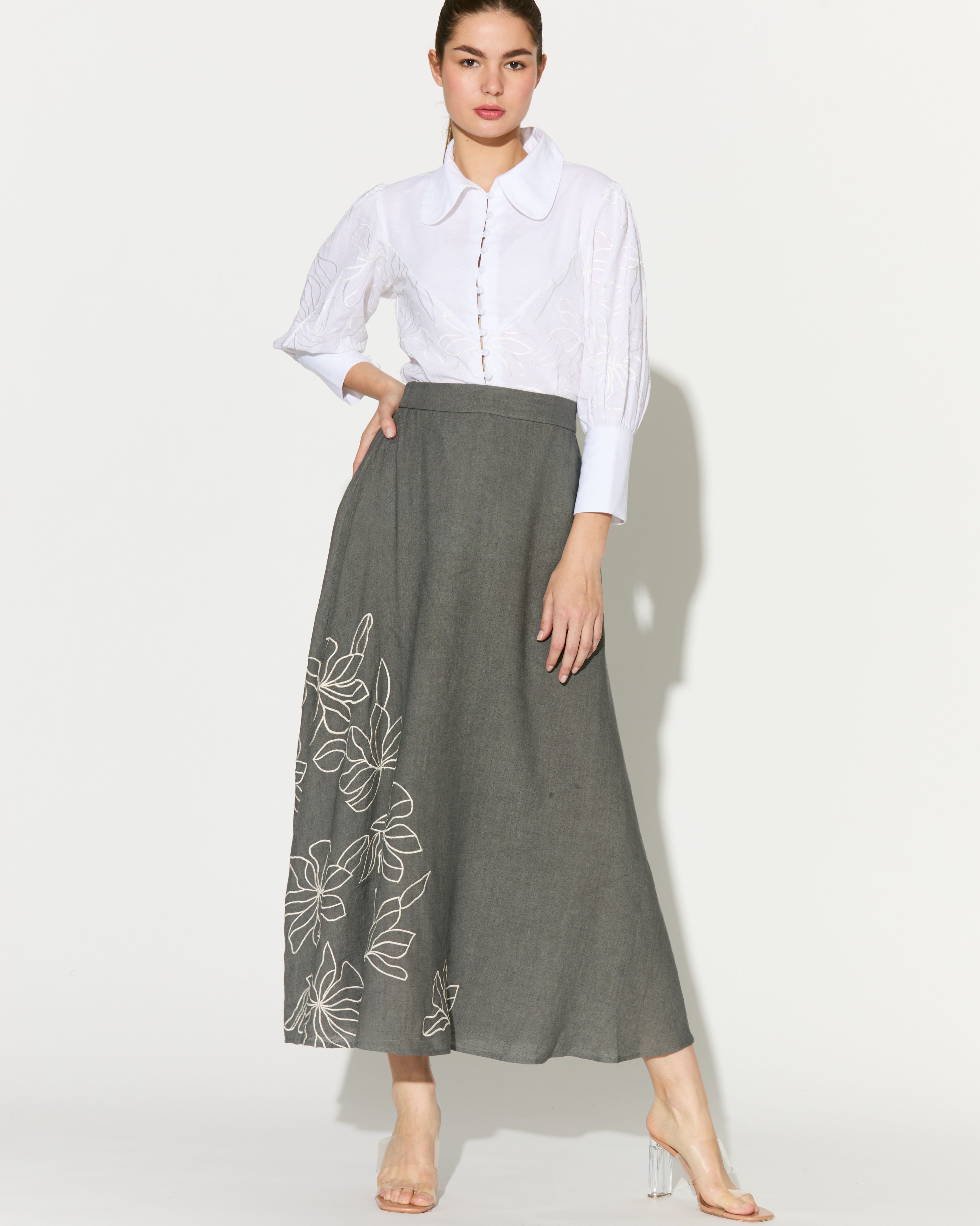 GREY EMBROIDERED SKIRT