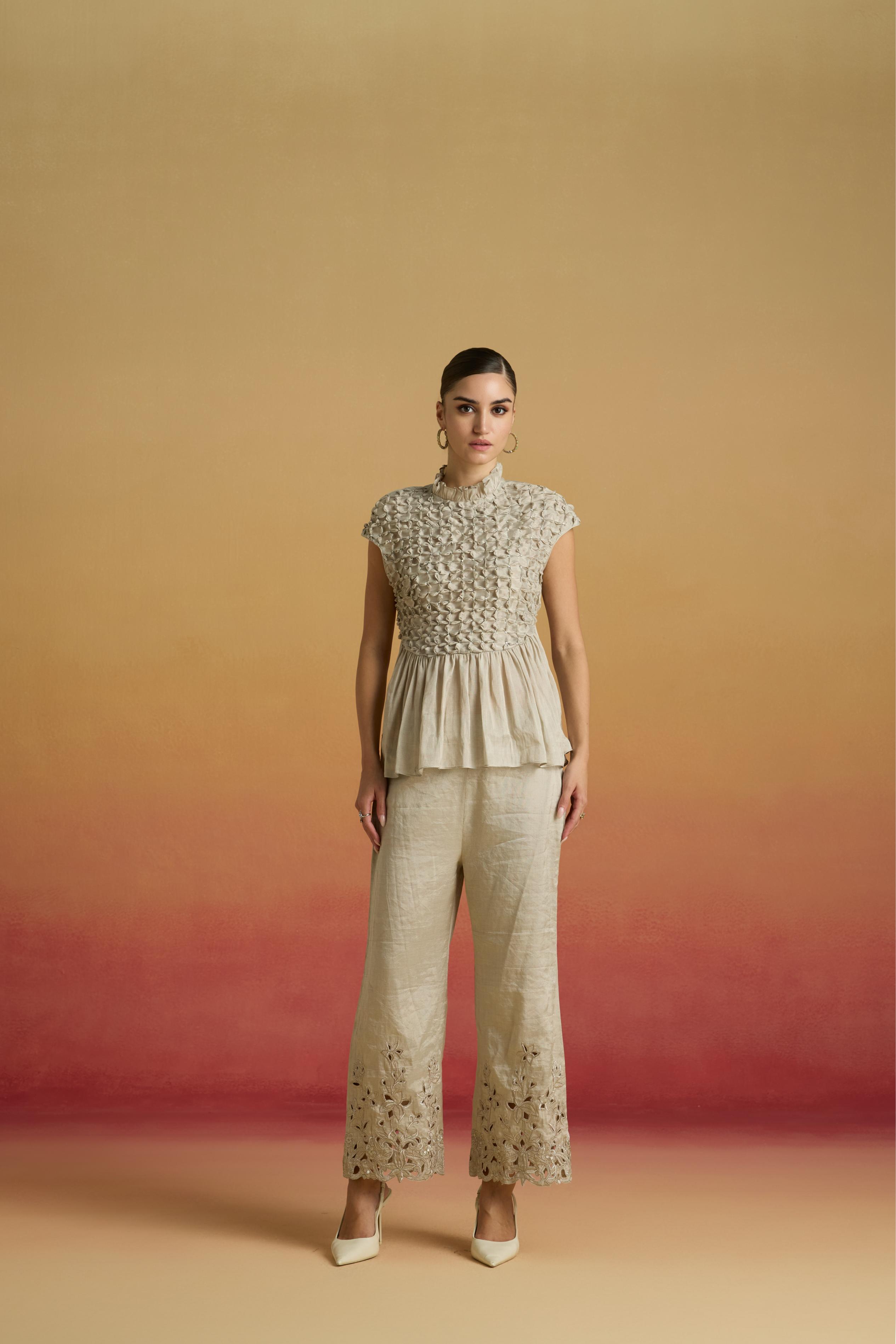SILVER TONAL CUTWORK PANTS