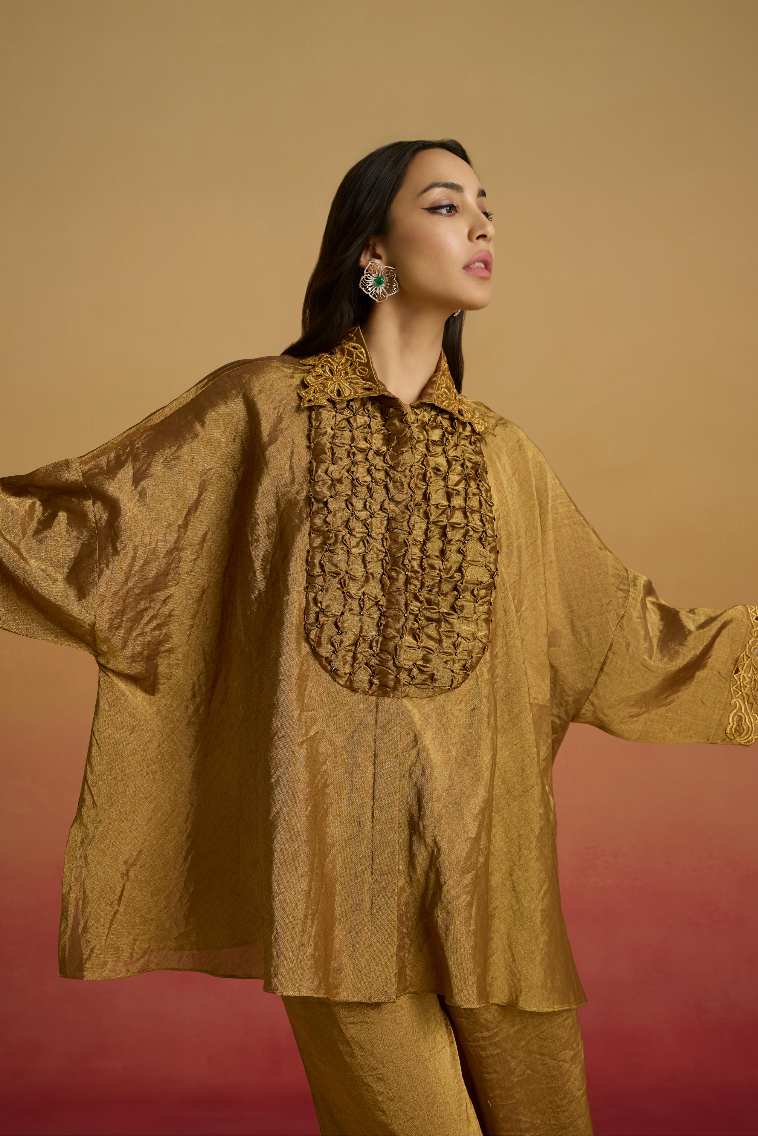 GOLD SMOCKED SHIRT