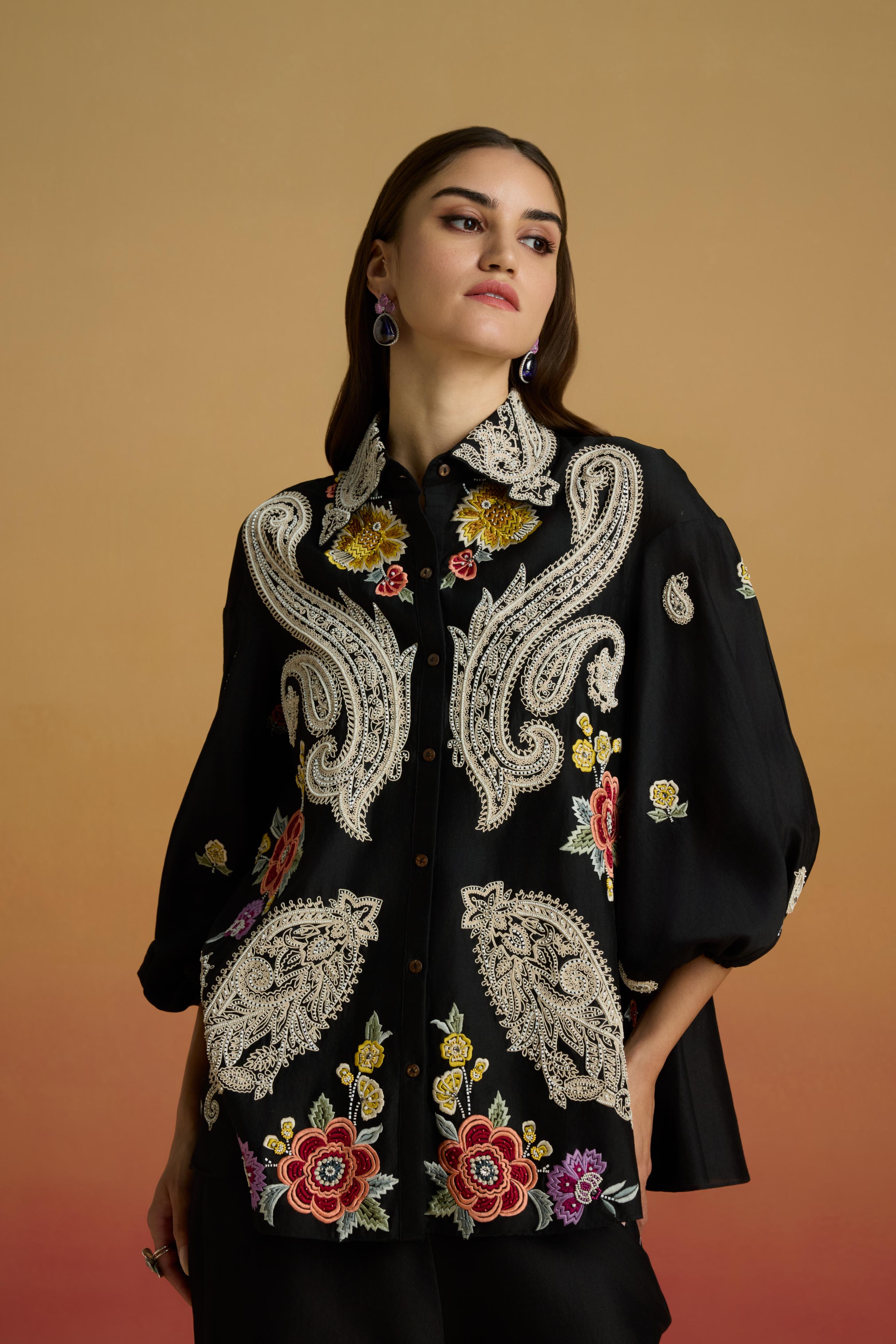 BLACK CONTRAST PAISLEY SHIRT