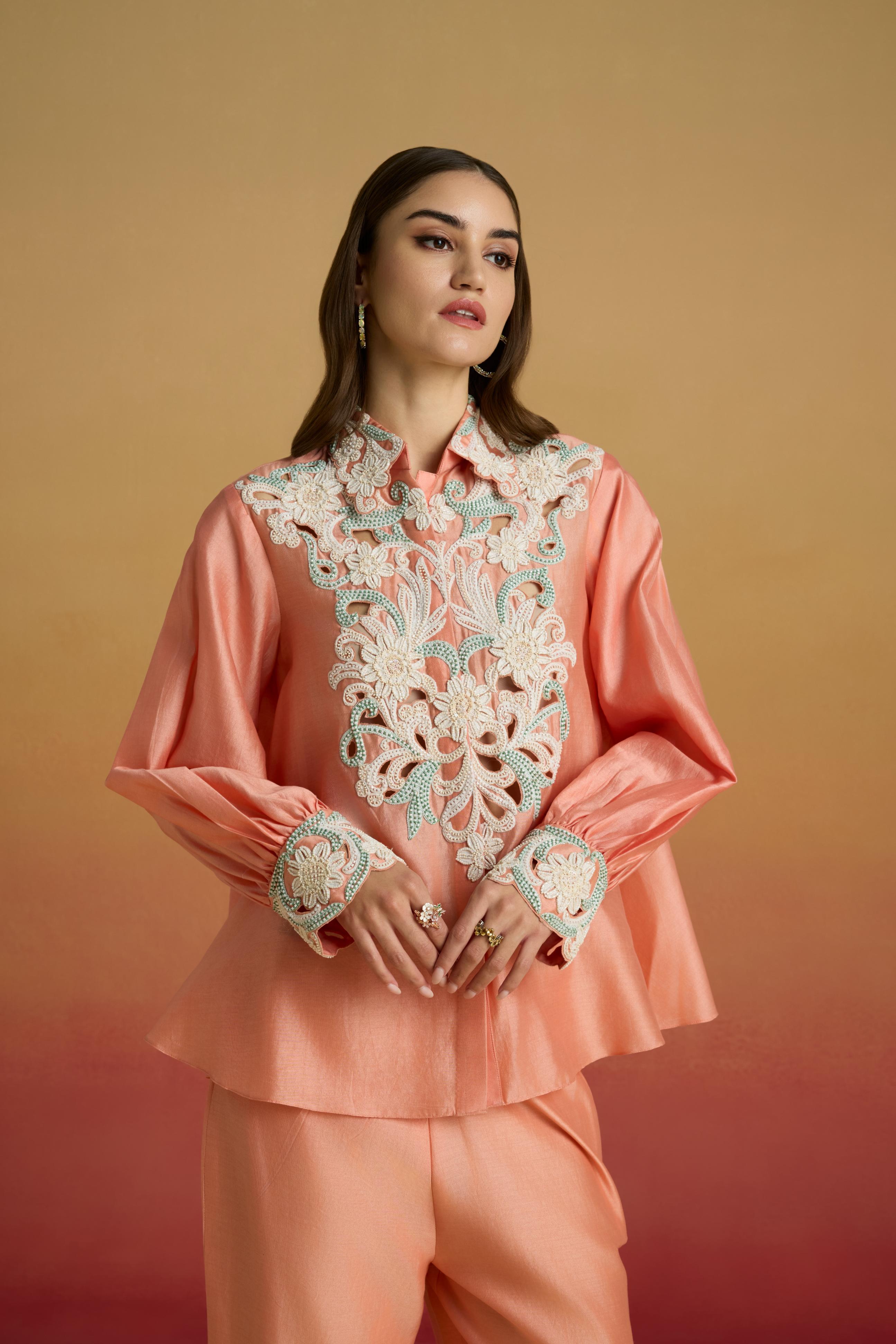 APRICOT CONTRAST CORDWORK SHIRT
