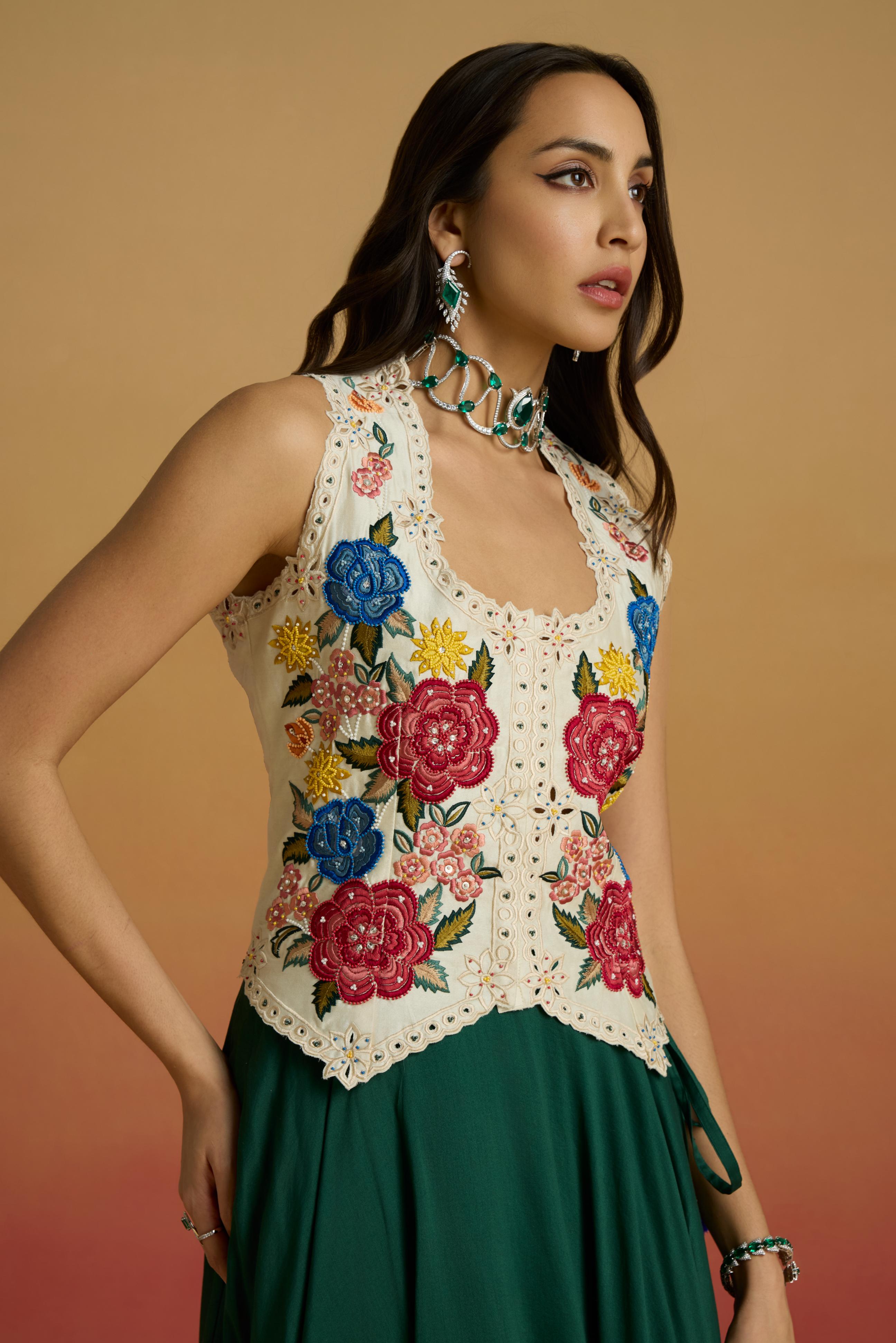 IVORY FLORAL FOLIAGE WAISTCOAT