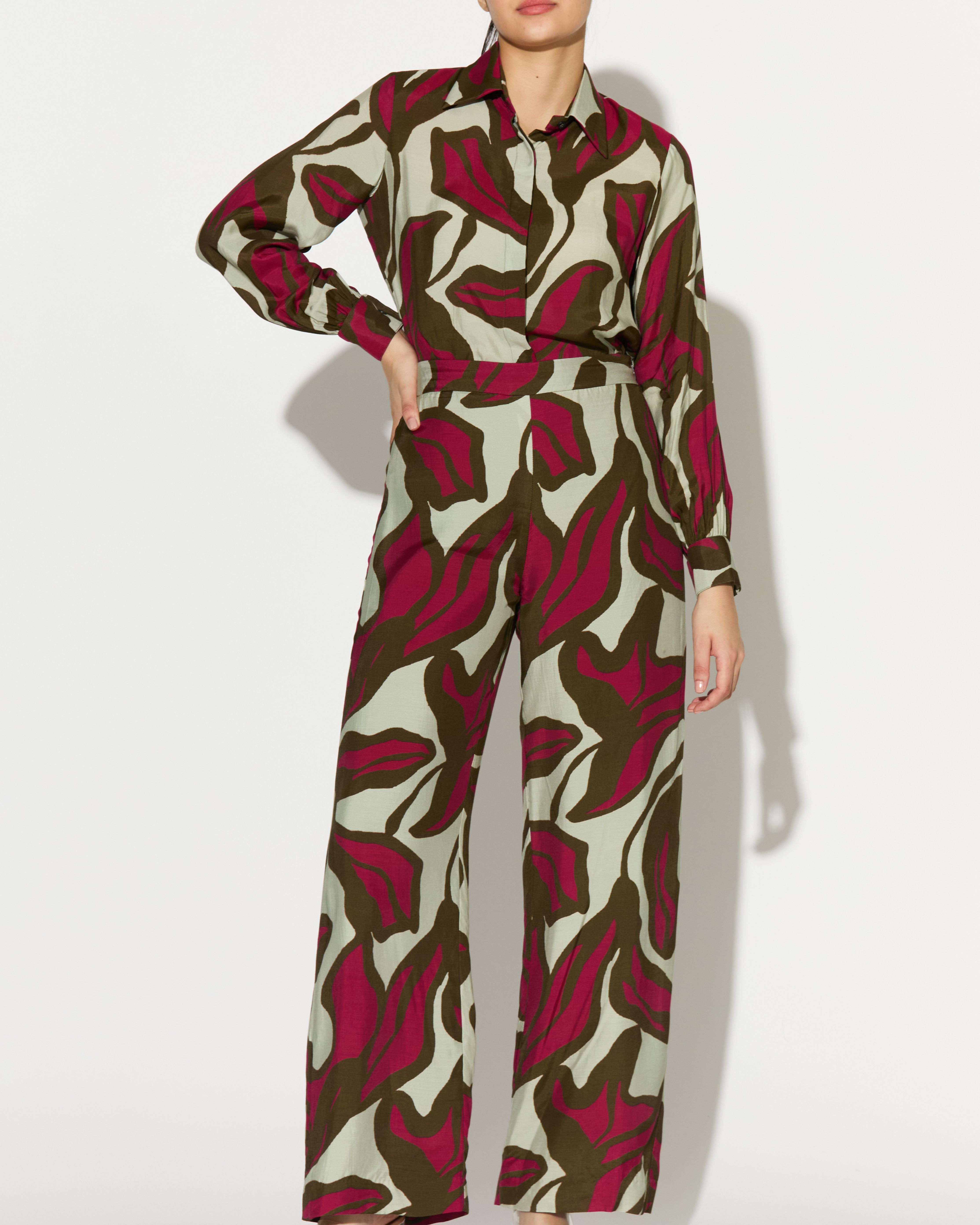 BEIGE, PINK AND GREEN FLORAL PANTS