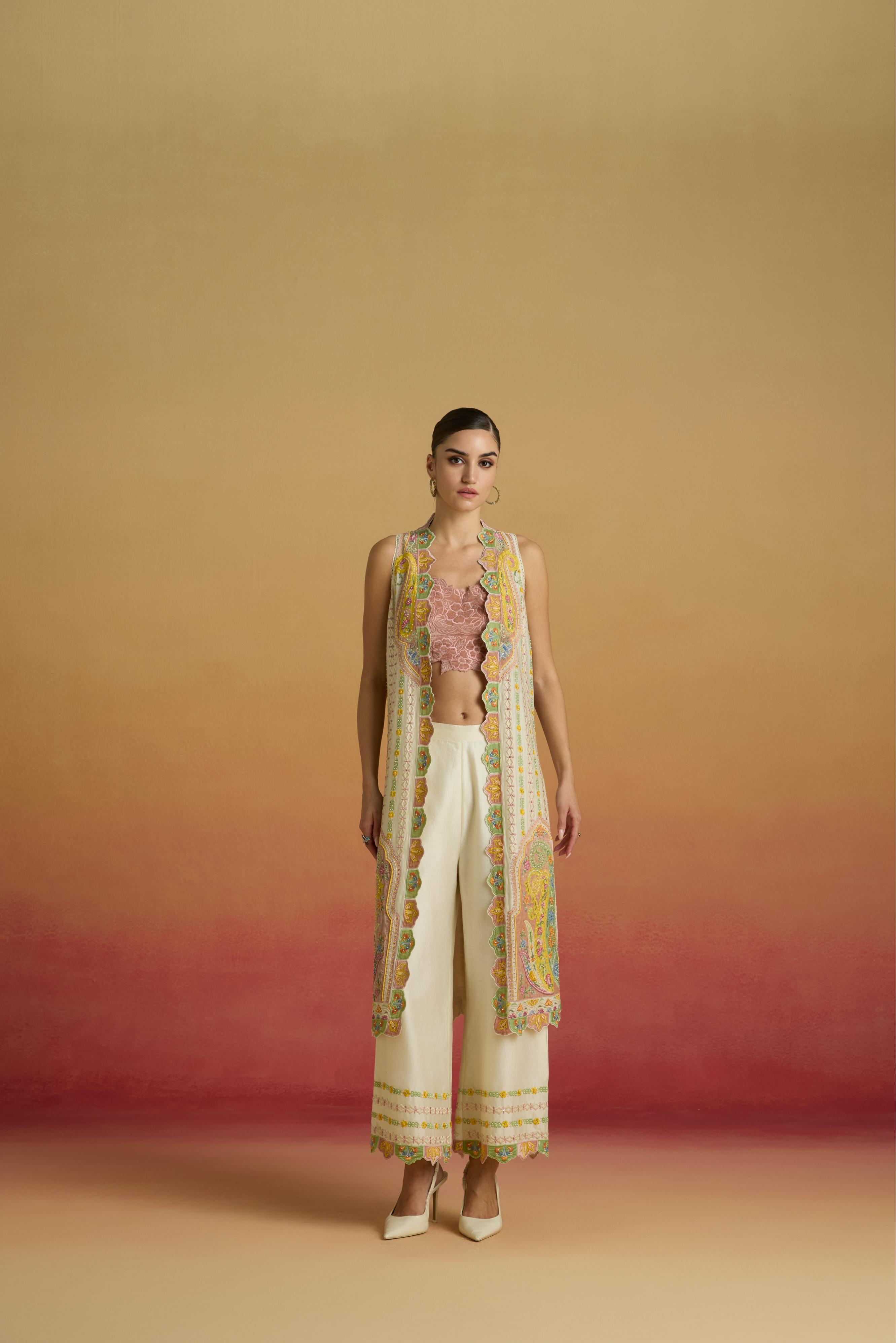 IVORY APPLIQUE STRIPED PANTS