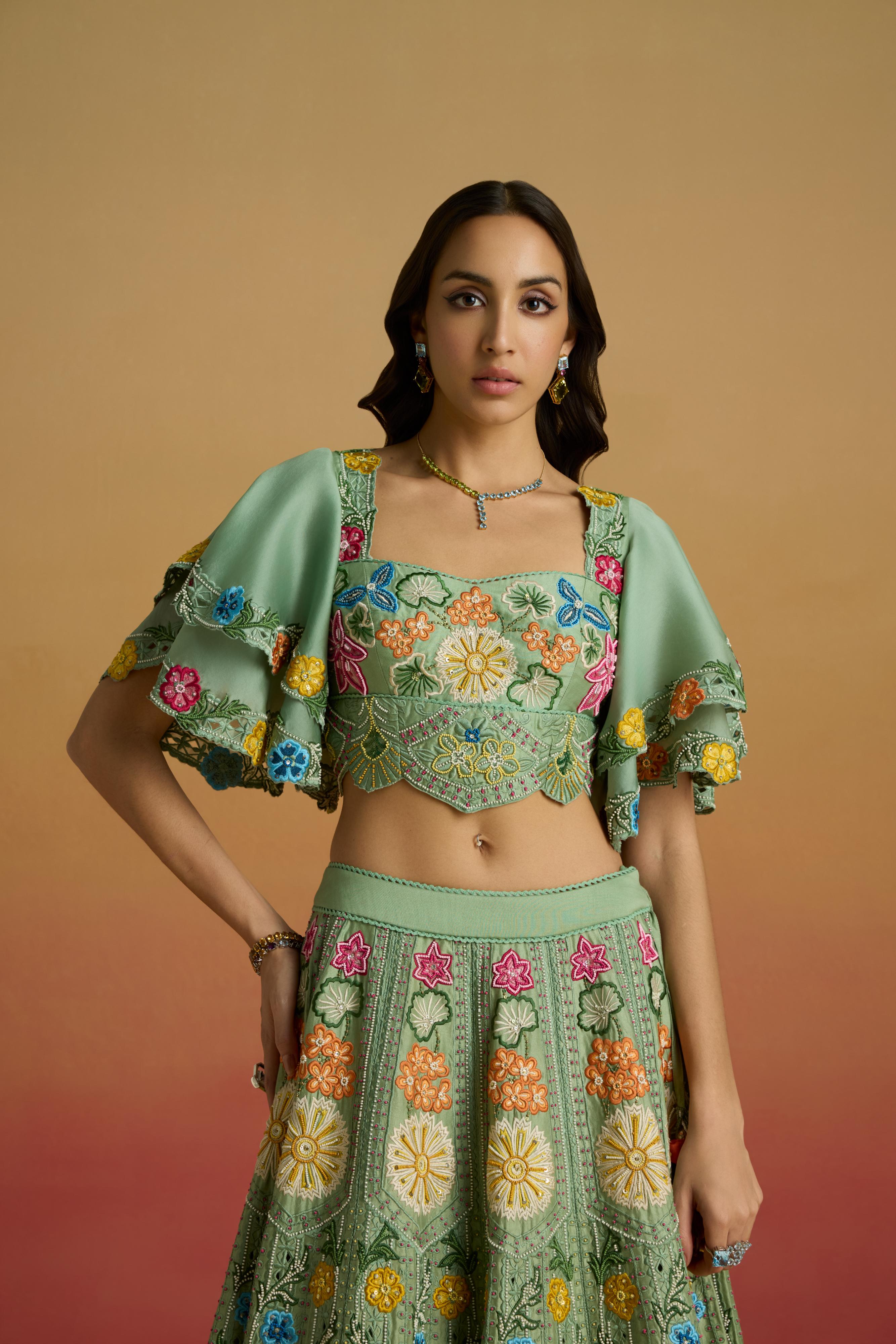 SAGE GREEN MULTICOLOUR FLORAL BUSTIER