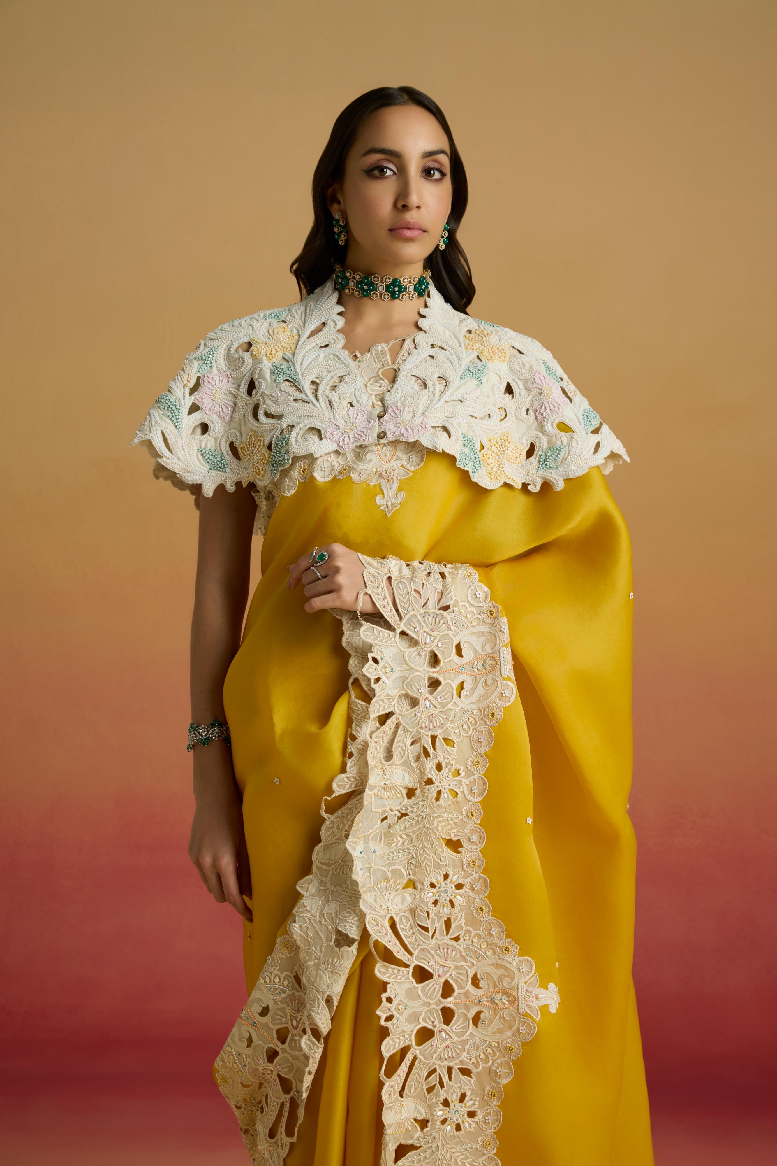 IVORY CORDWORK AND BEADWORK CAPE