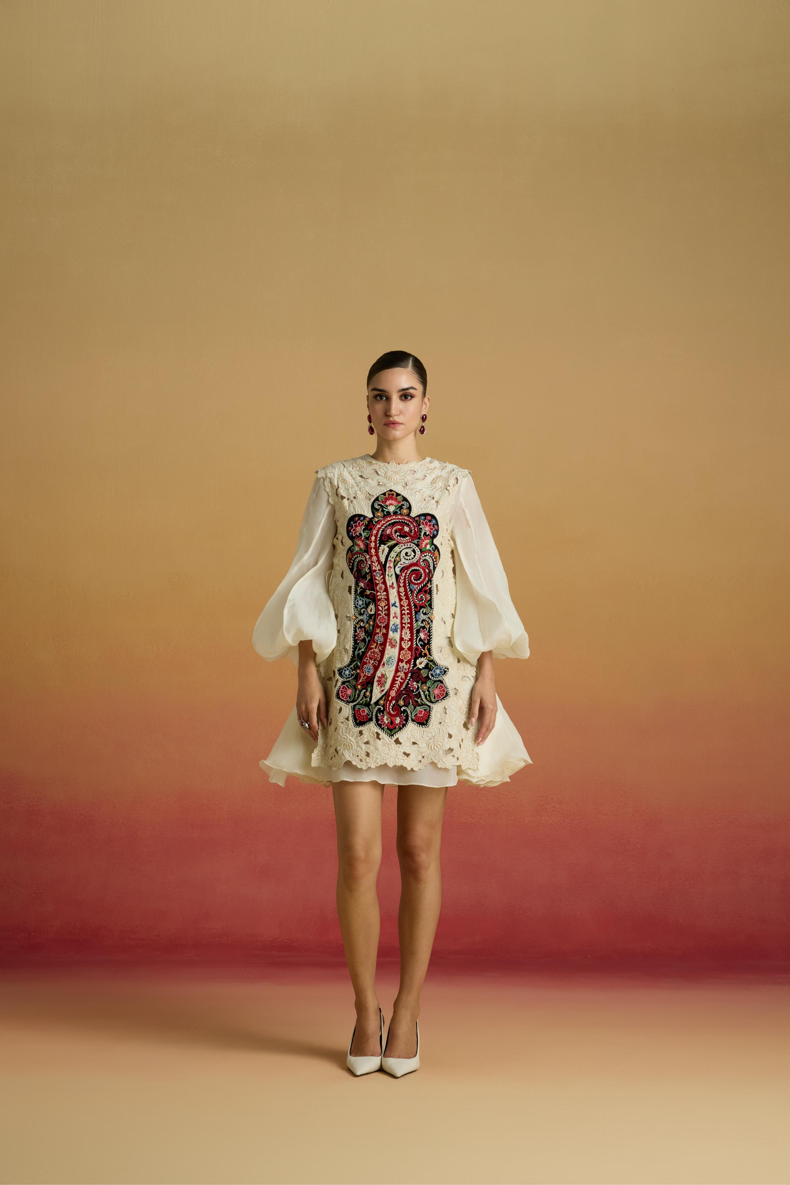 IVORY CUTWORK LAYERED DRESS