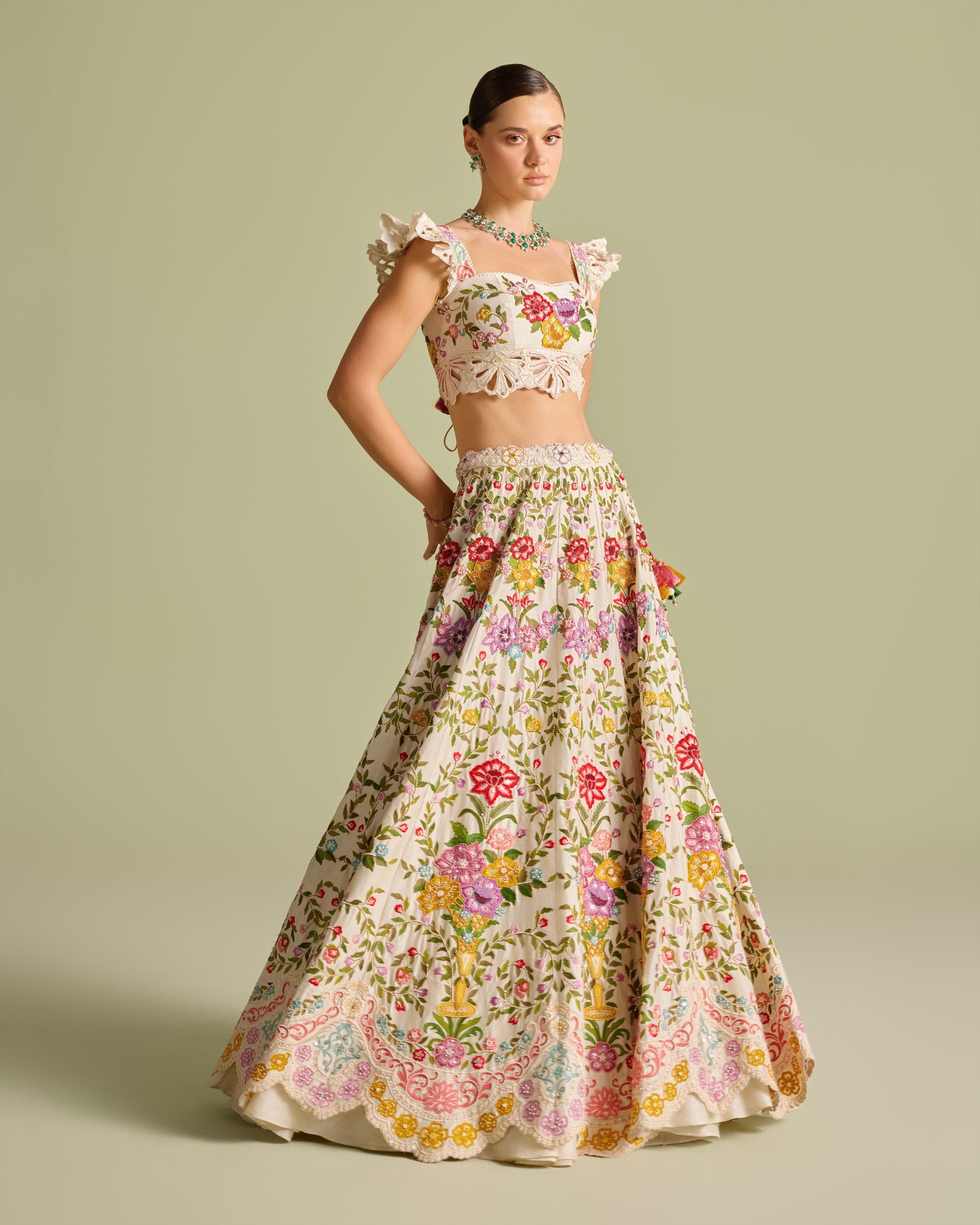 Ivory Multicolour Floral Embroidered Bustier