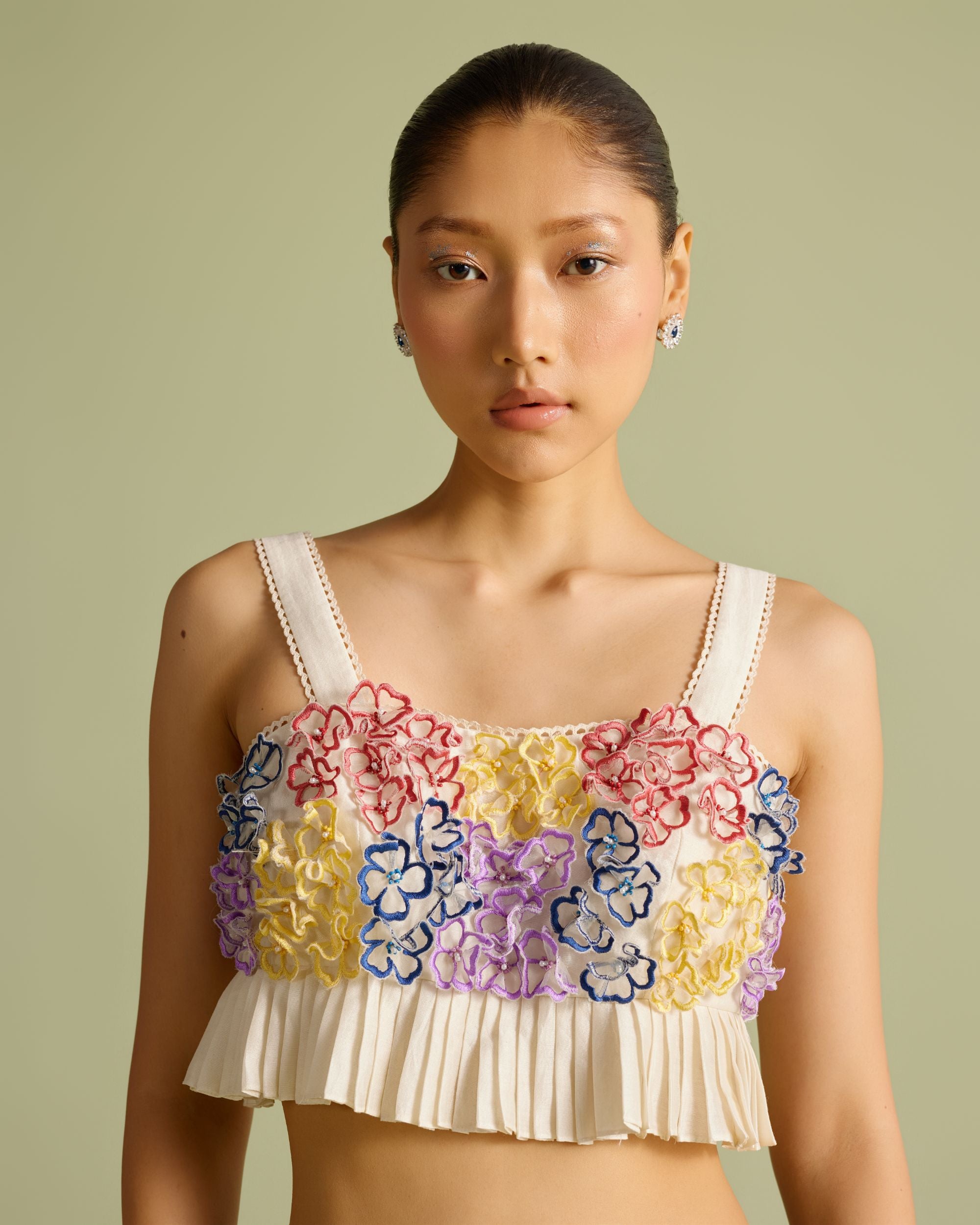 Ivory 3D Hydrangea Pleated Bustier