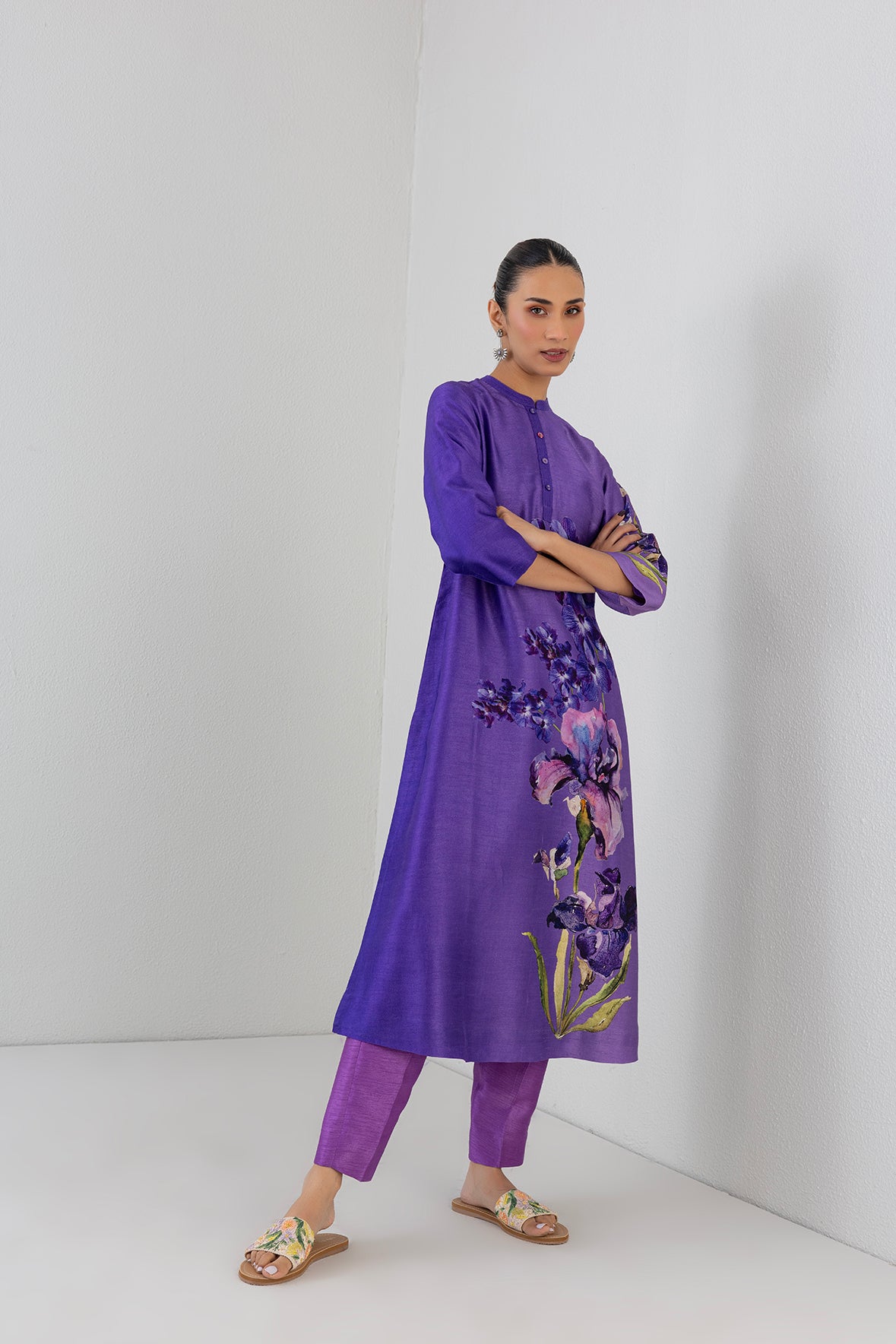 Violet Frost Dupion Big Floral Printed Tunic