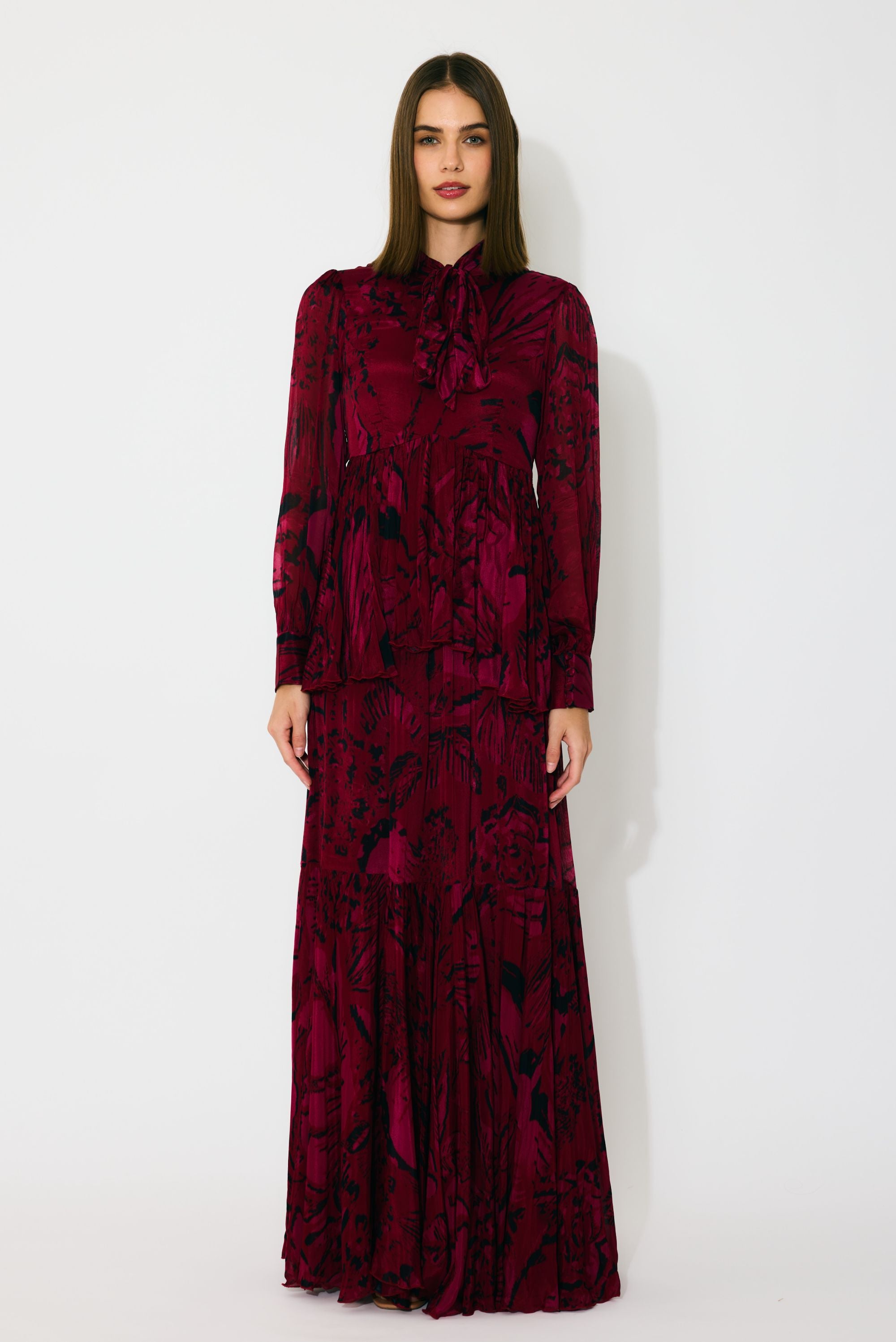 HOT PINK AND BLACK FLORAL LONG DRESS