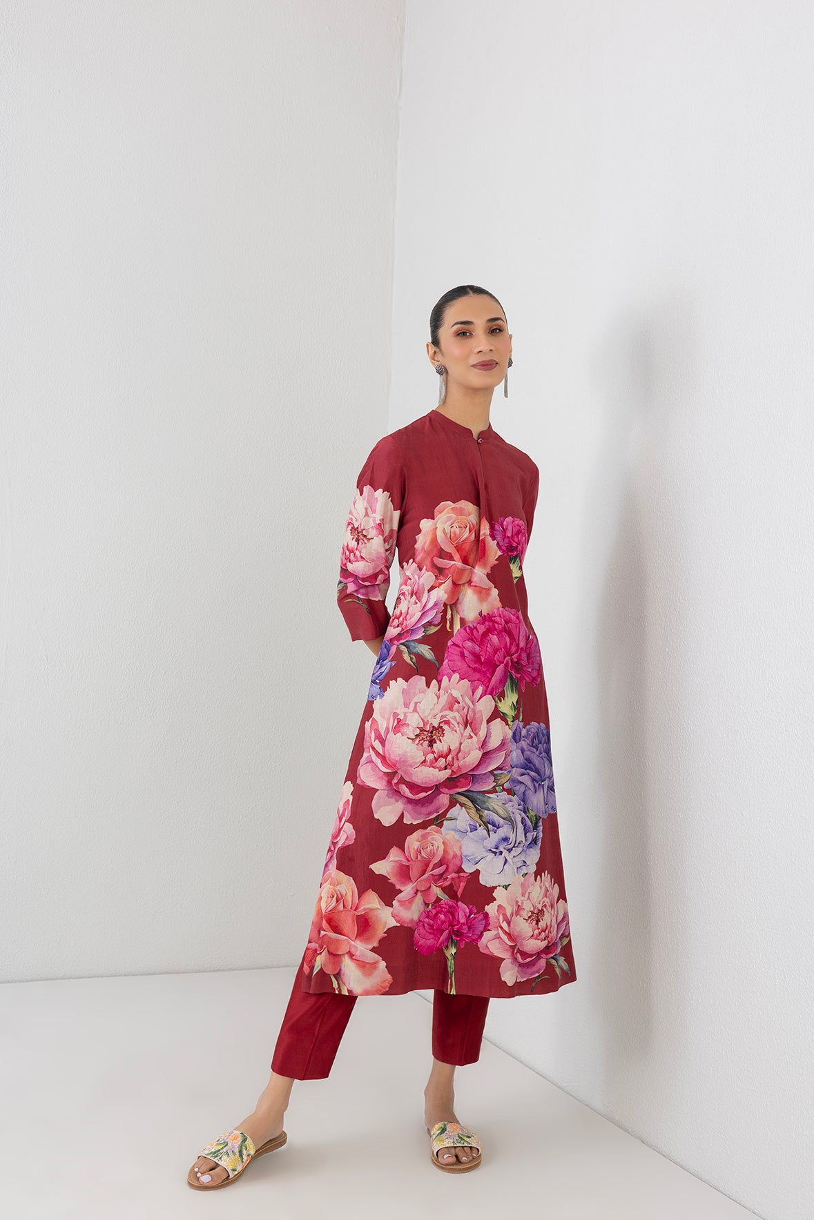 Poppy Blaze Silk Chanderi Floral Printed Tunic