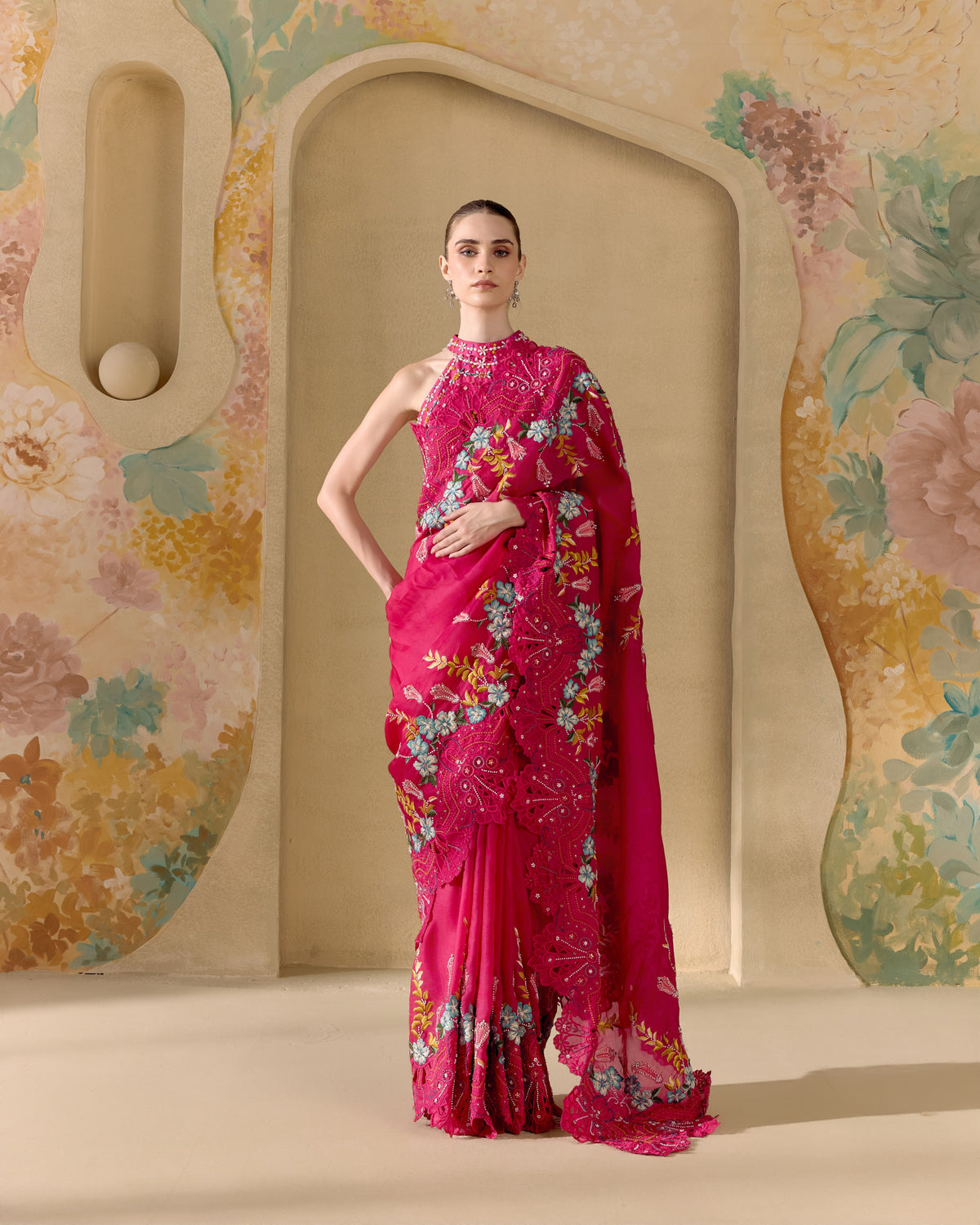 Fuchsia Botanica Saree