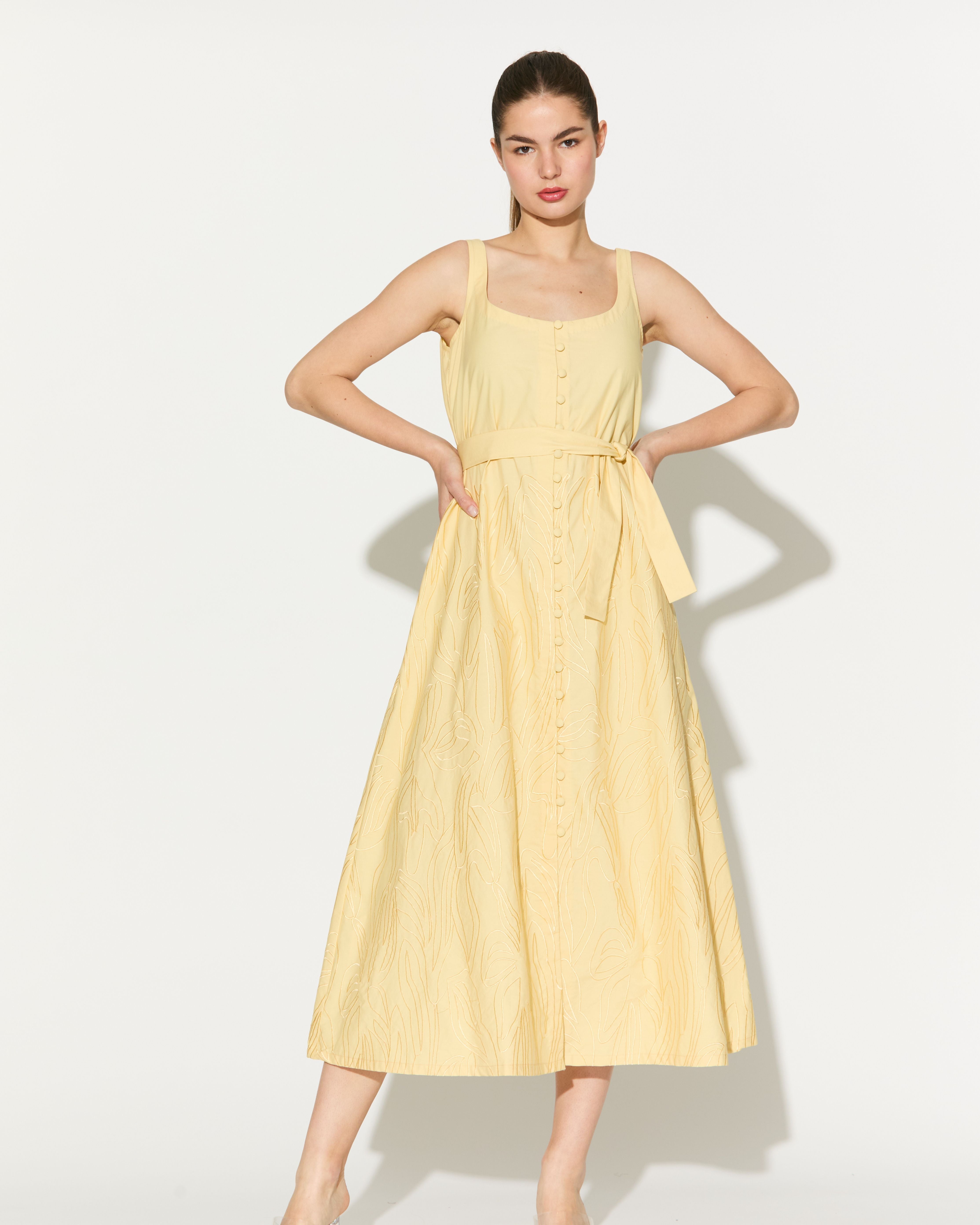 LEMON YELLOW EMBROIDERED DRESS