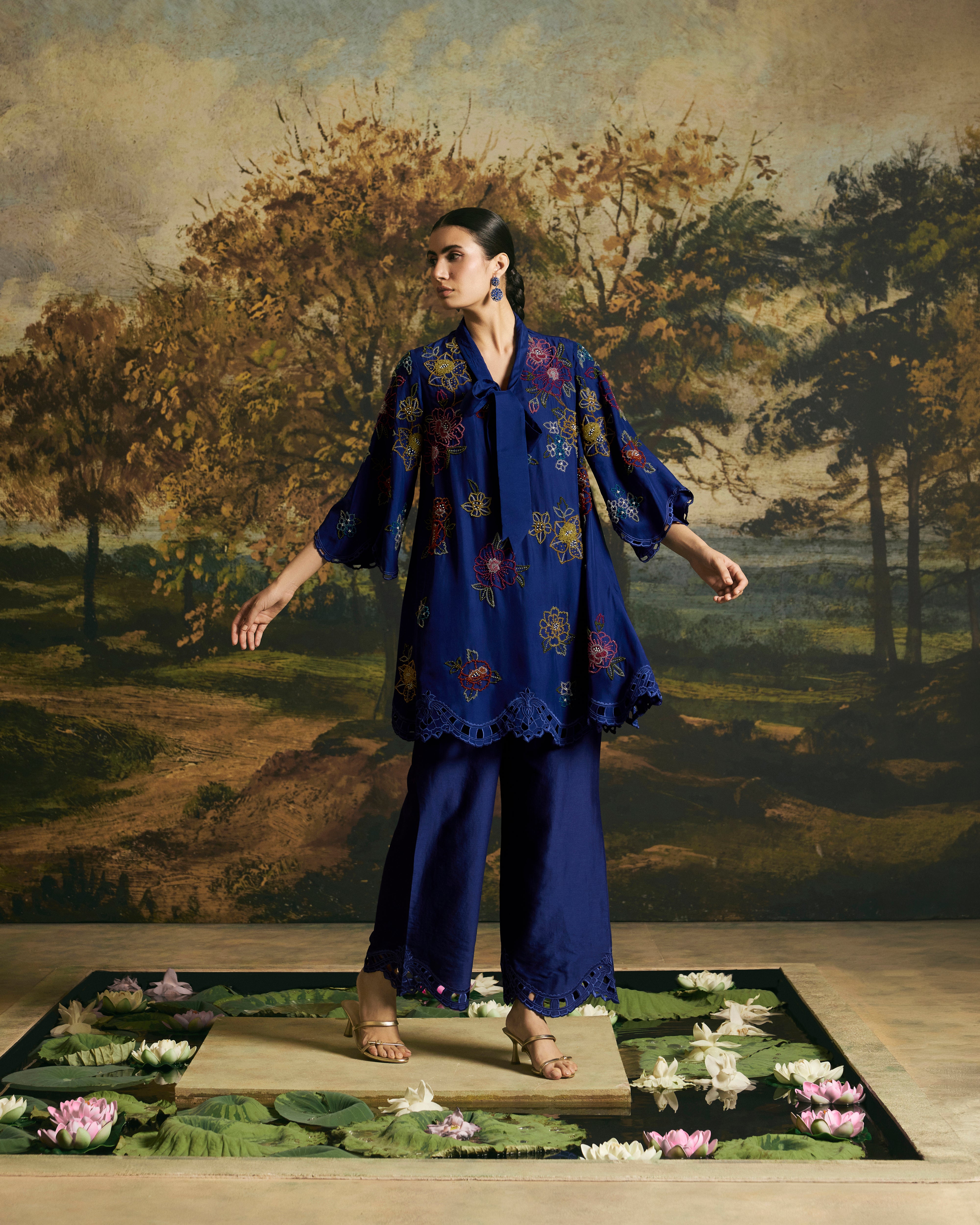 COBALT BLUE BLOSSOM TUNIC WITH PANTS