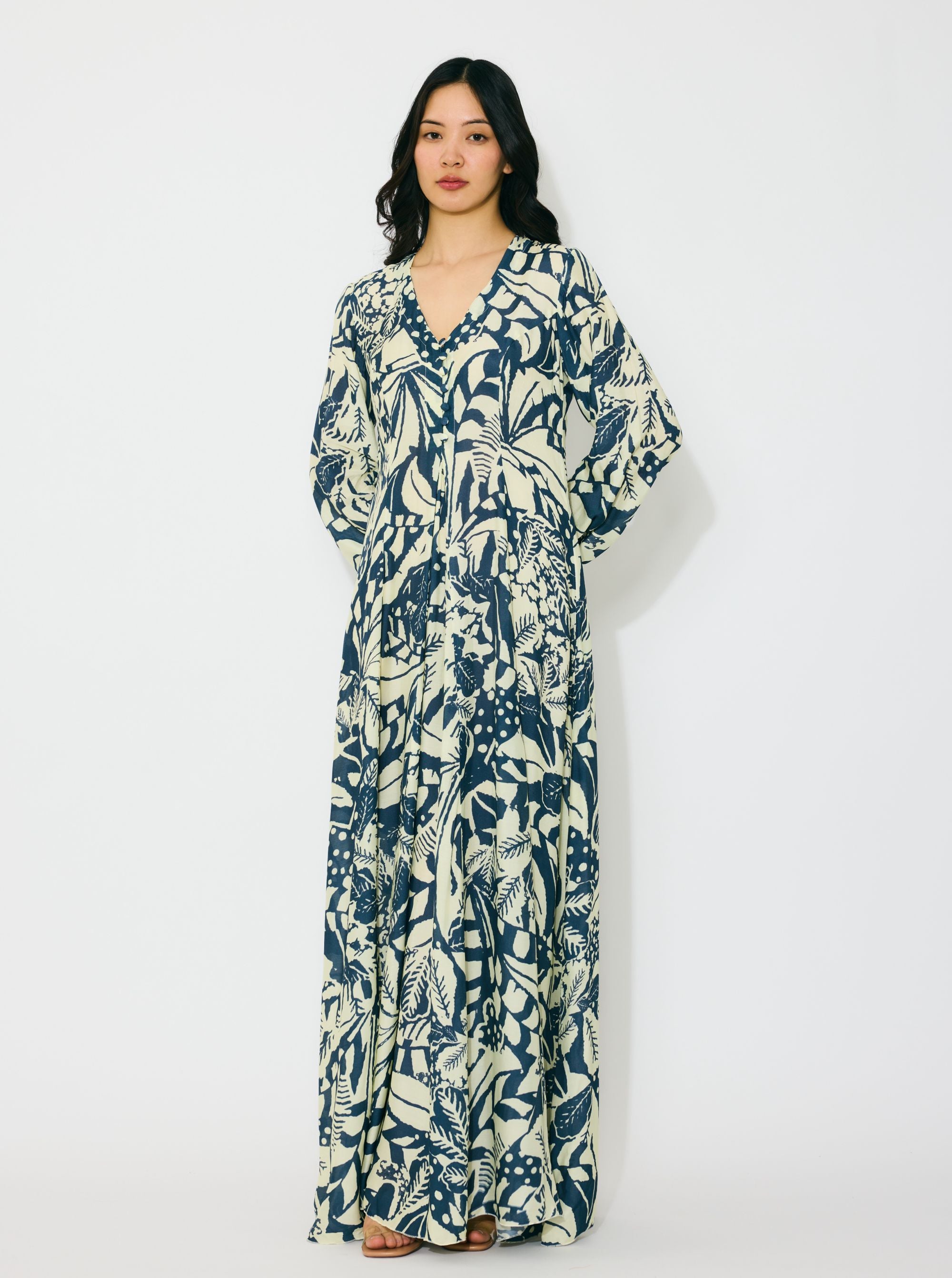 OFF WHITE AND INDIGO LONG DRESS