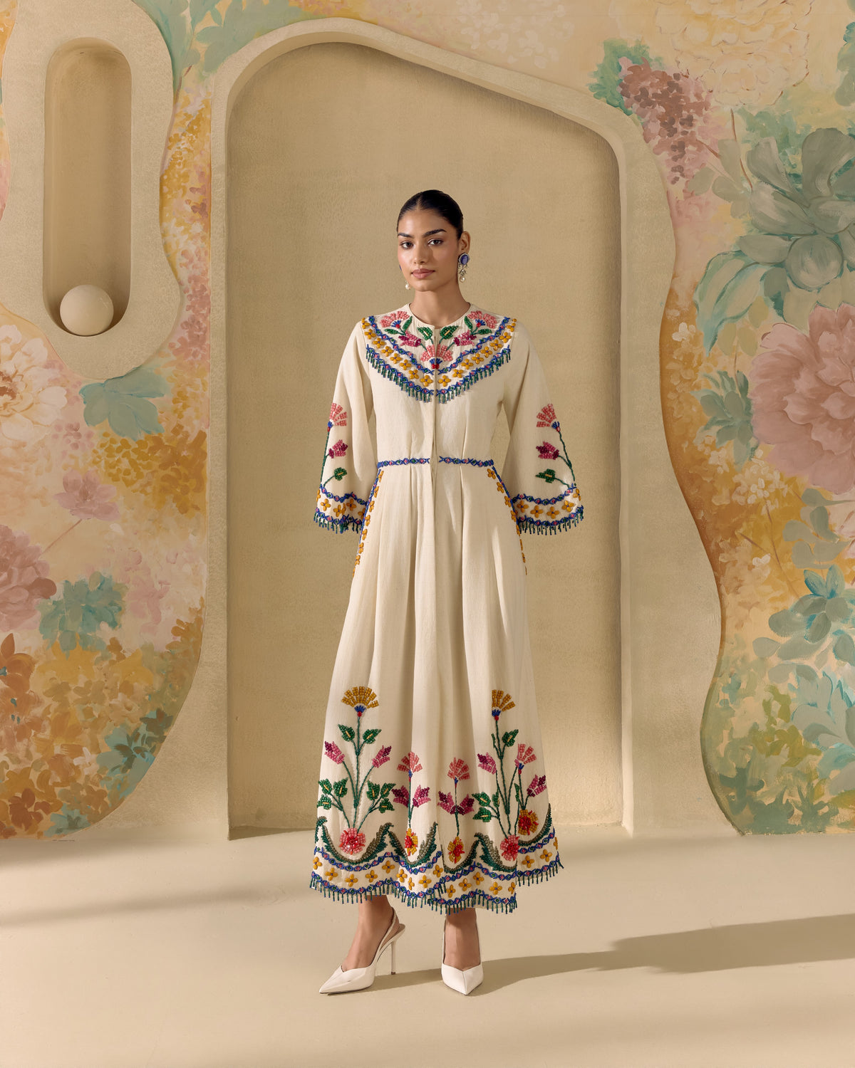Ivory Mosaic Beadwork Midi Dress