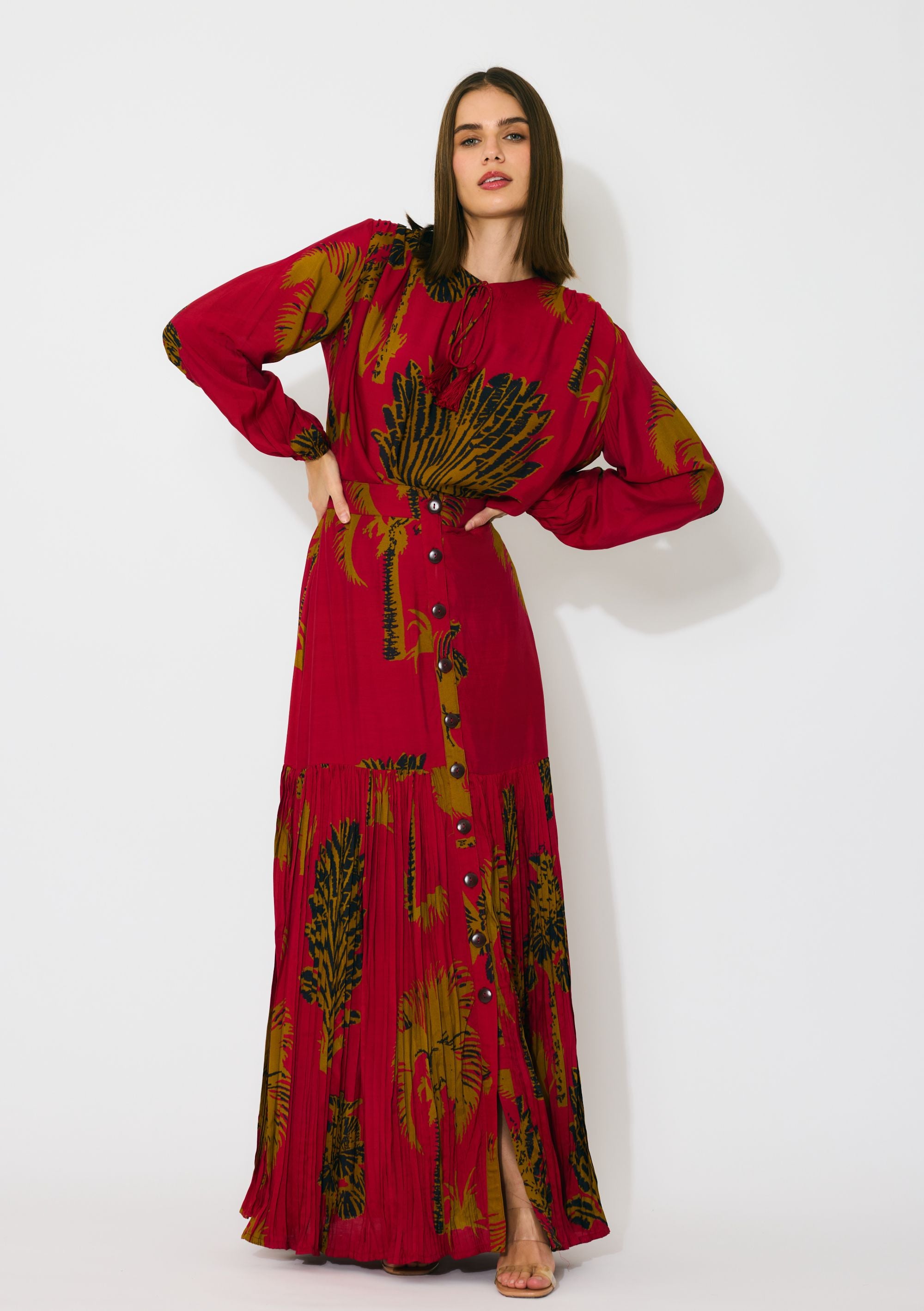 RED, MUSTARD AND BLACK FLORAL SKIRT