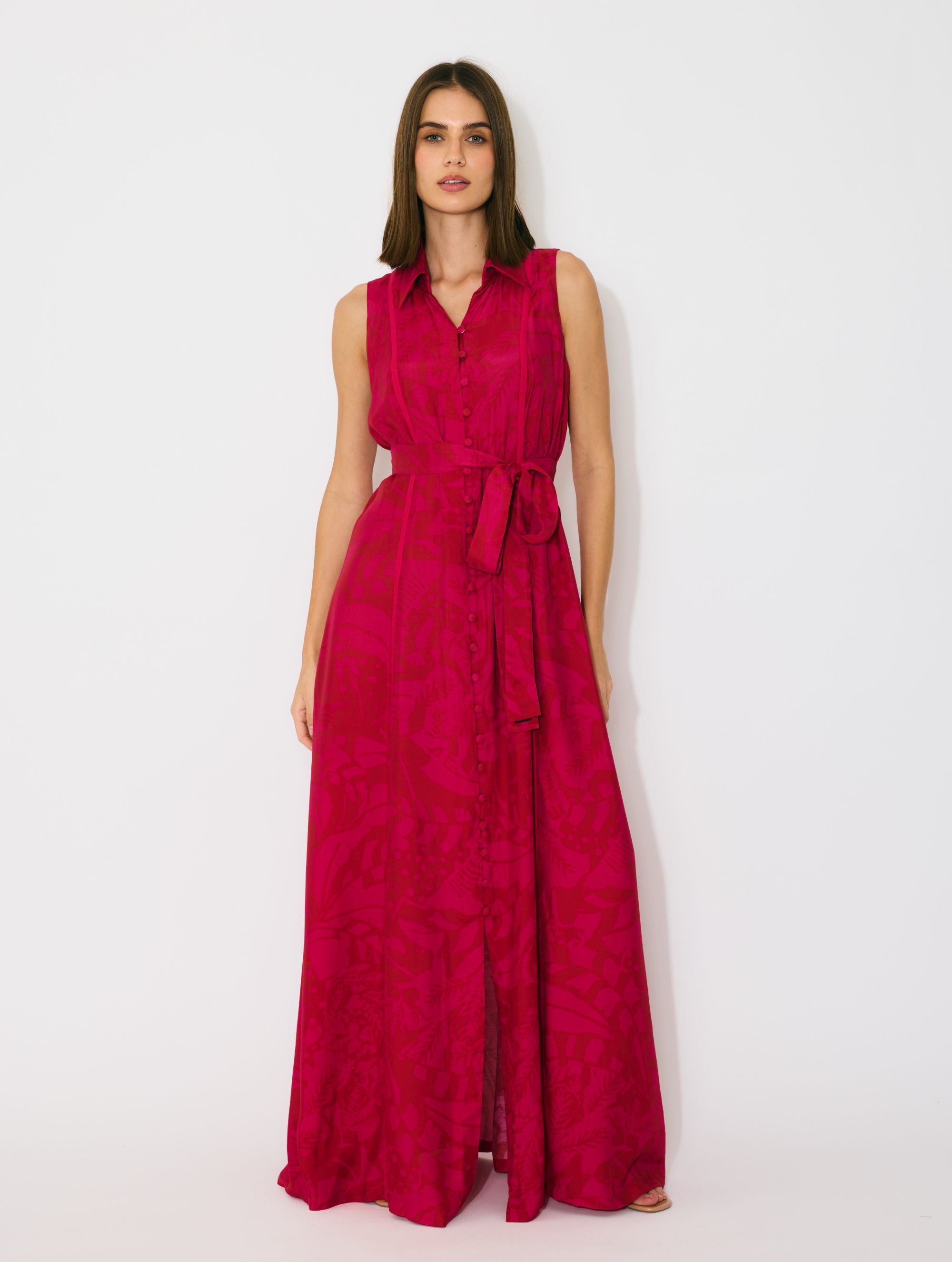 HOT PINK AND RED SLEEVELESS SHIRT DRESS