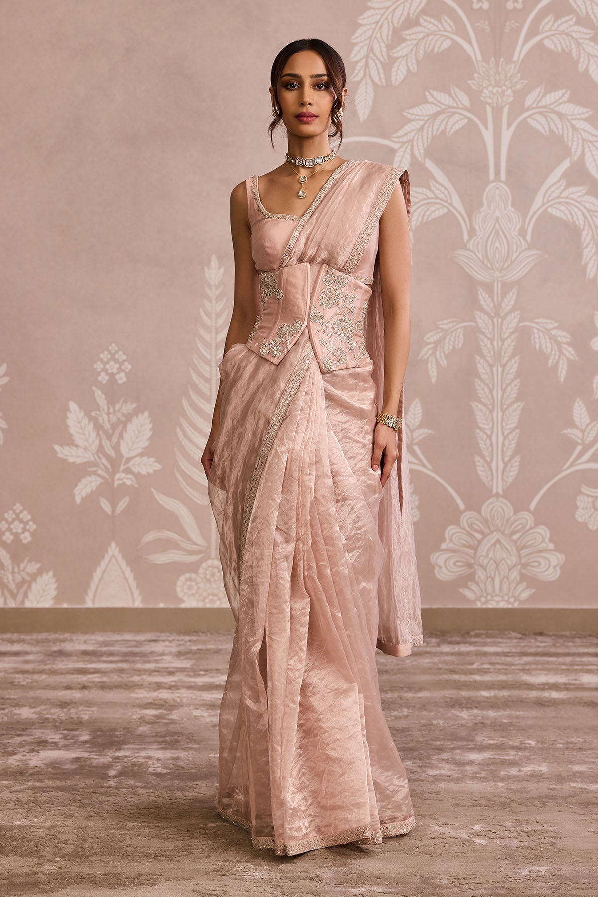 Elegant Rose Gold Embroidered Tissue Corset Belt - Women's Fashion Accessory