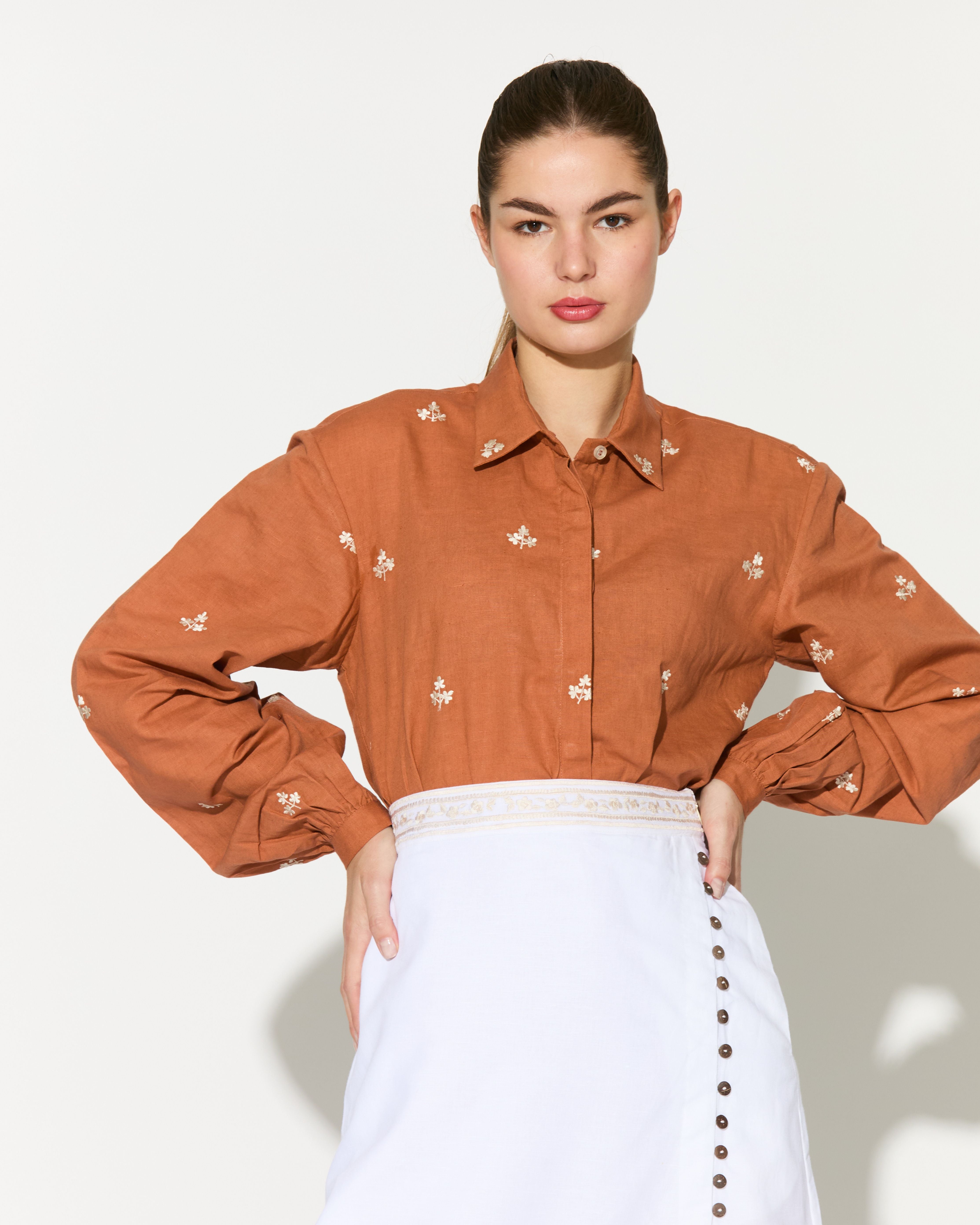 DARK ORANGE EMBROIDERED SHIRT