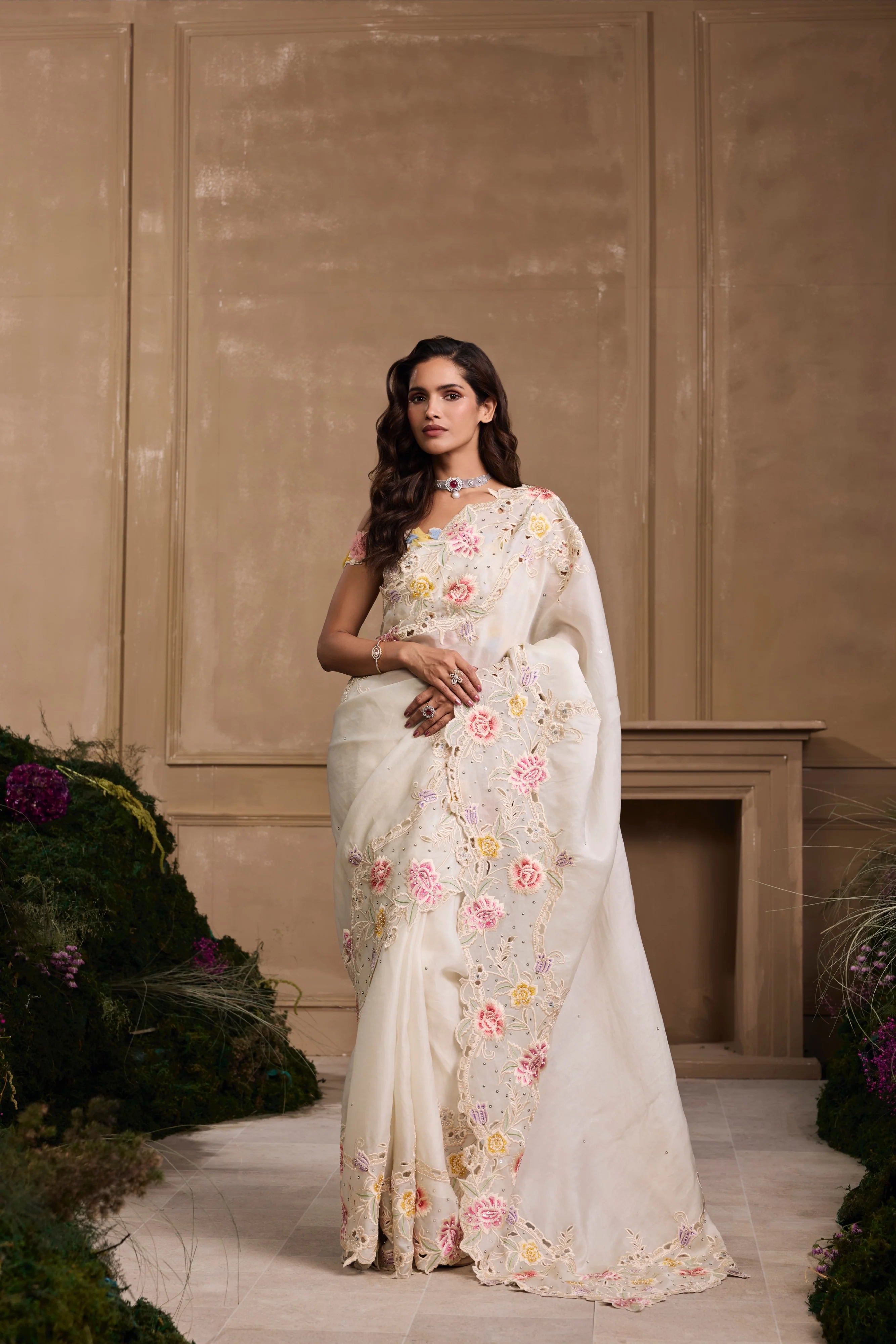 IVORY PASTEL FLORAL SAREE