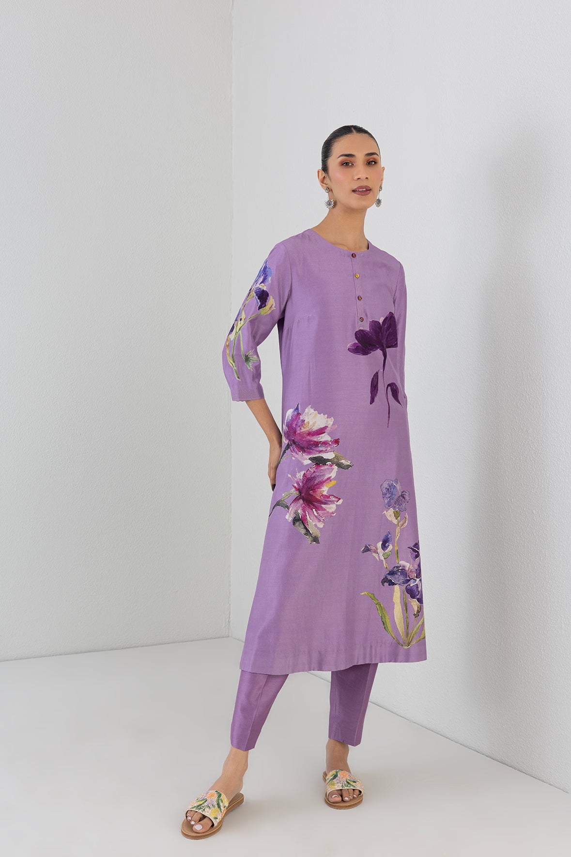 Mauve Whisper Silk Chanderi Orchid Printed Tunic