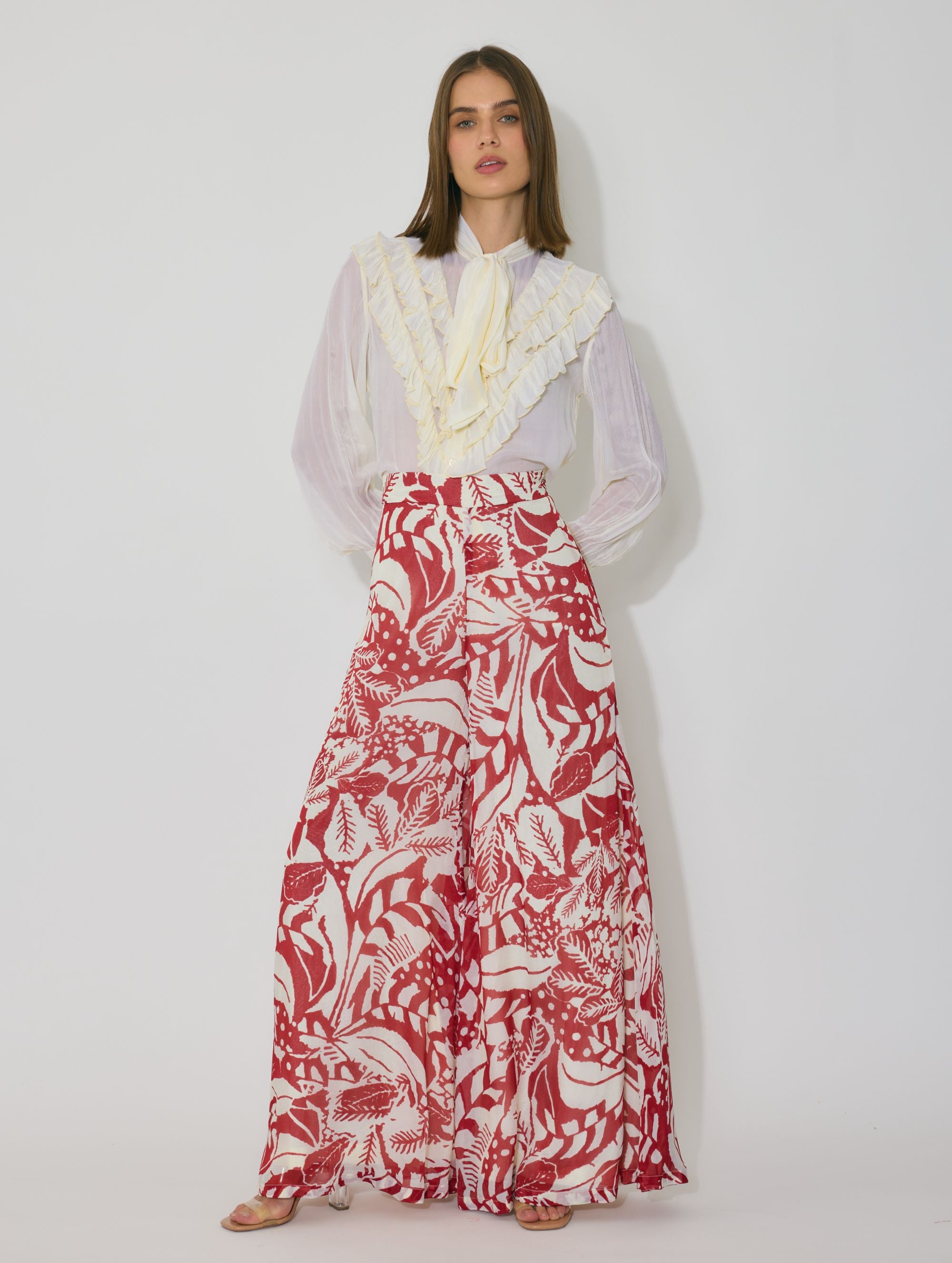 OFF WHITE AND RED FLARED PANTS