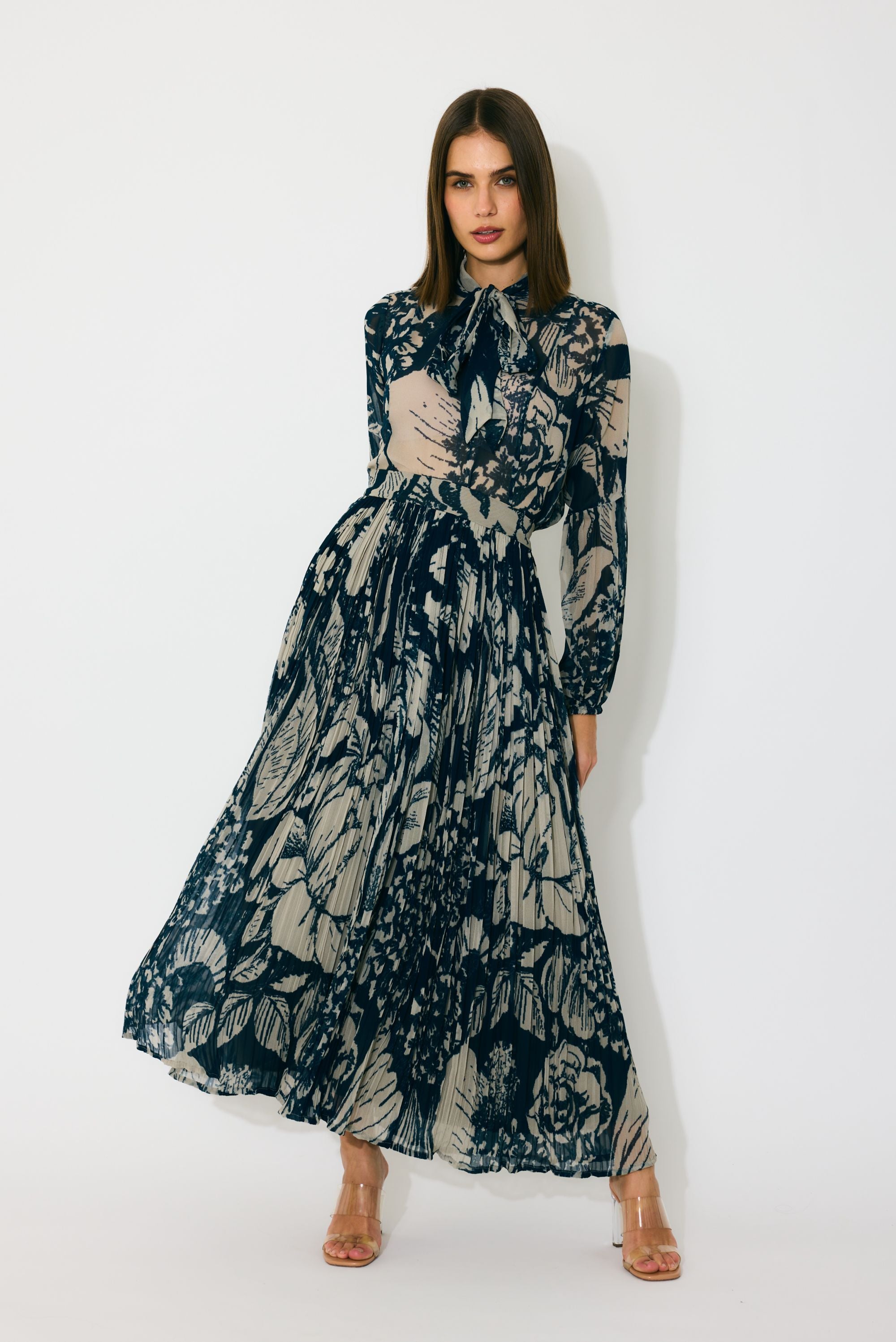 BLUE AND BEIGE FLORAL CRINKLED SKIRT