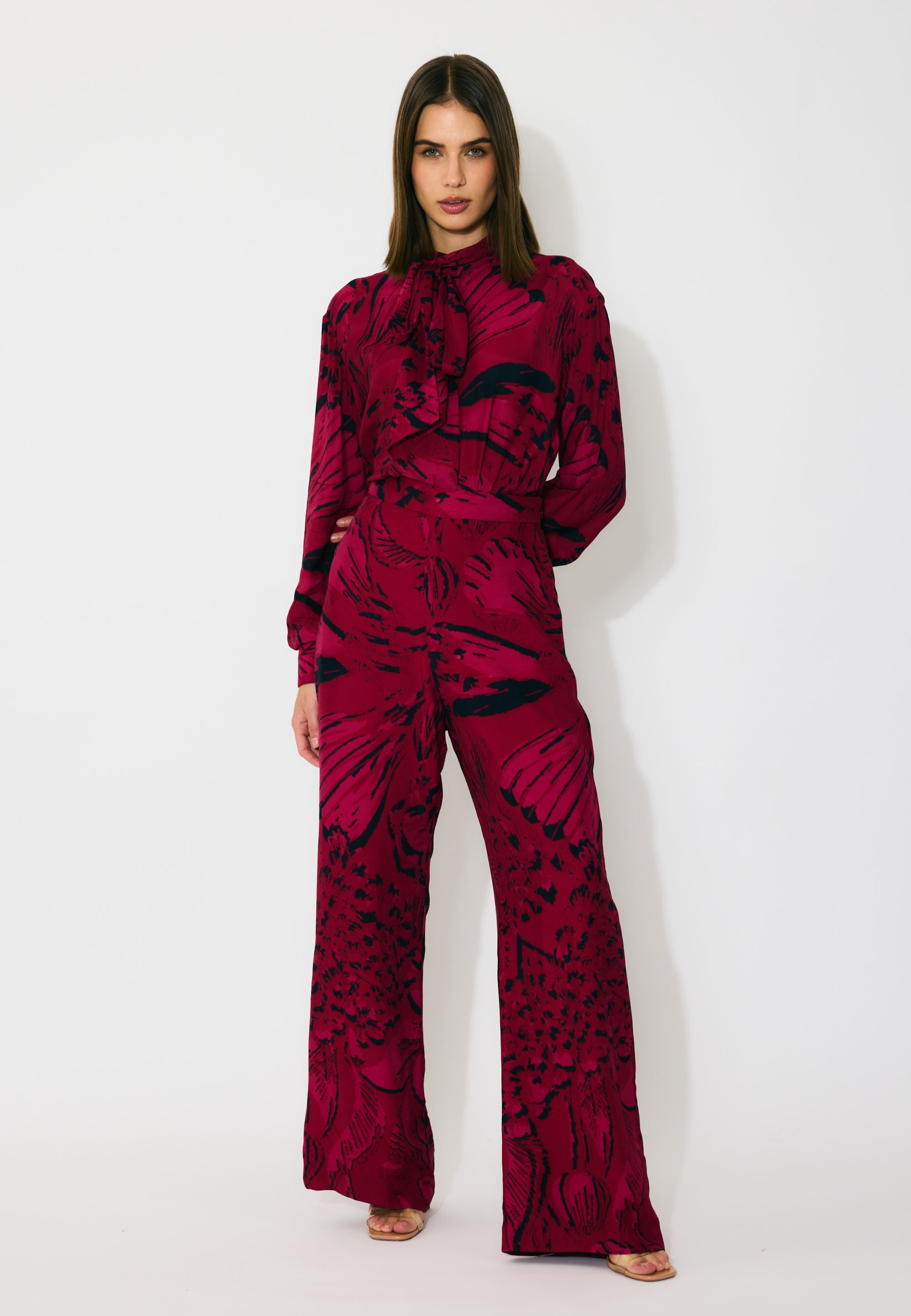 HOT PINK AND BLACK FLORAL BOW PANTS