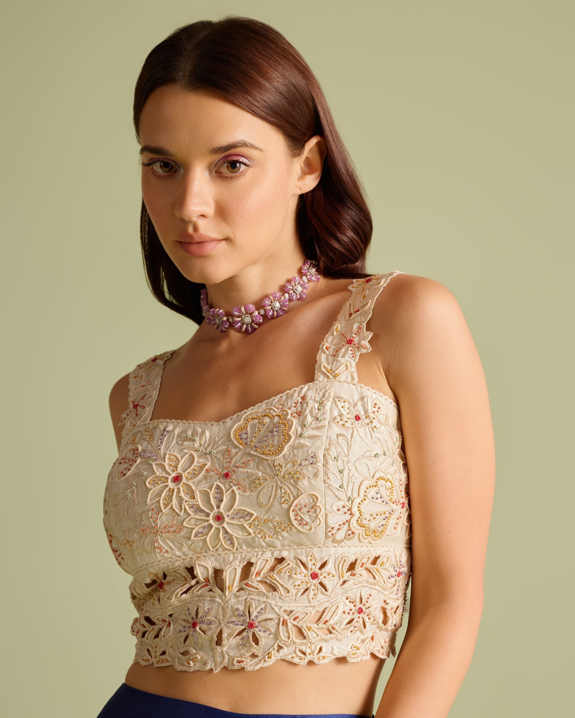 Ivory Cutwork And Beadwork Bustier