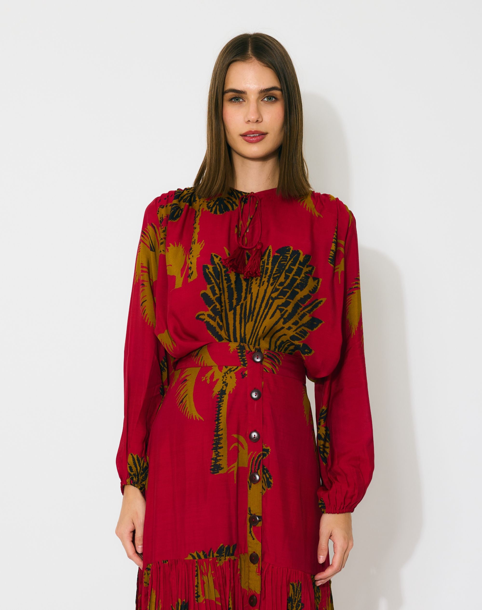 RED, MUSTARD AND BLACK FLORAL TOP