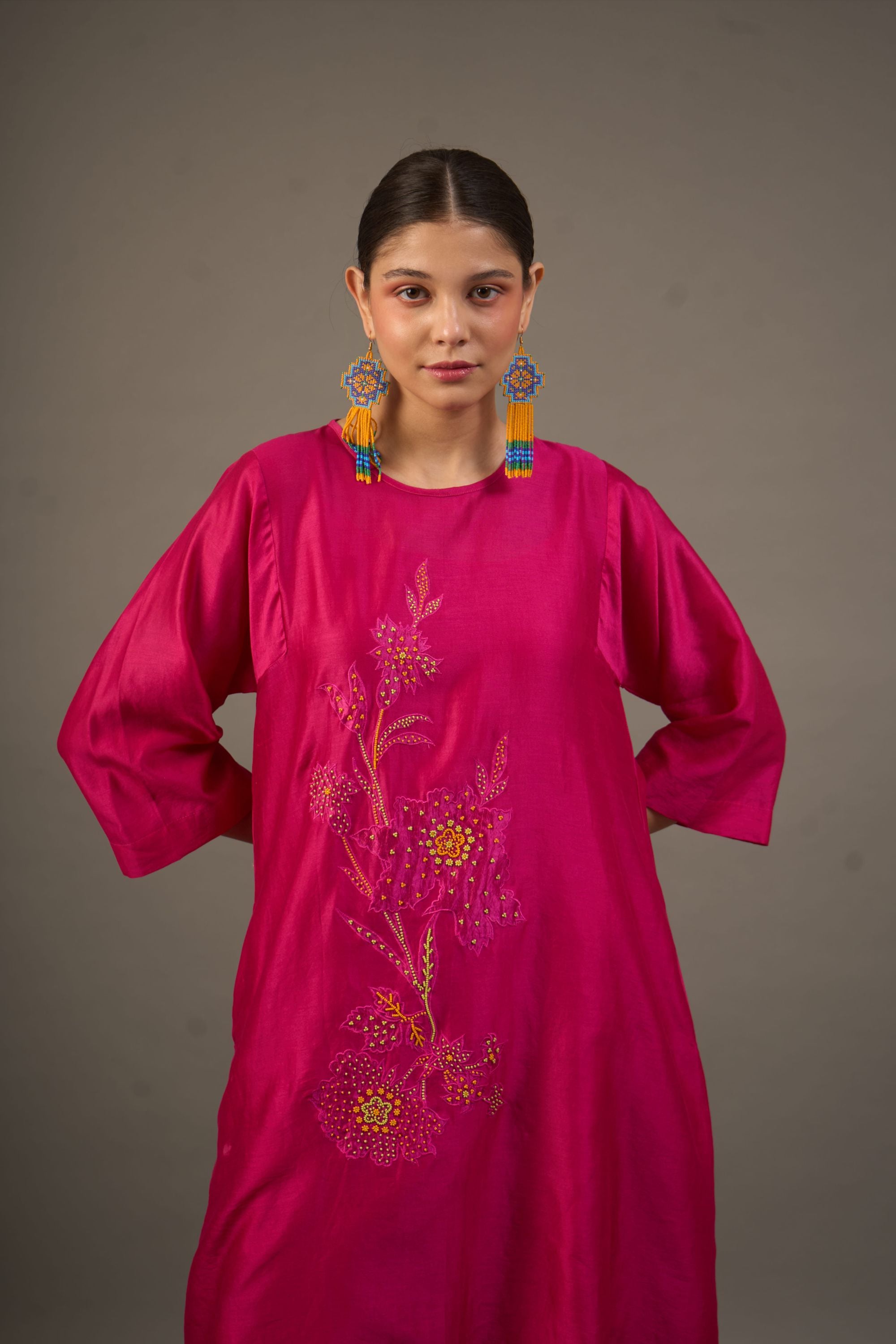 Fuschia Applique Short Dress w Lining