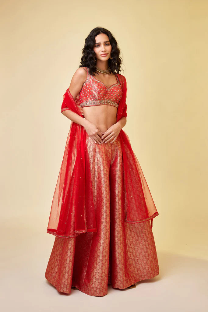Red Sharara Set