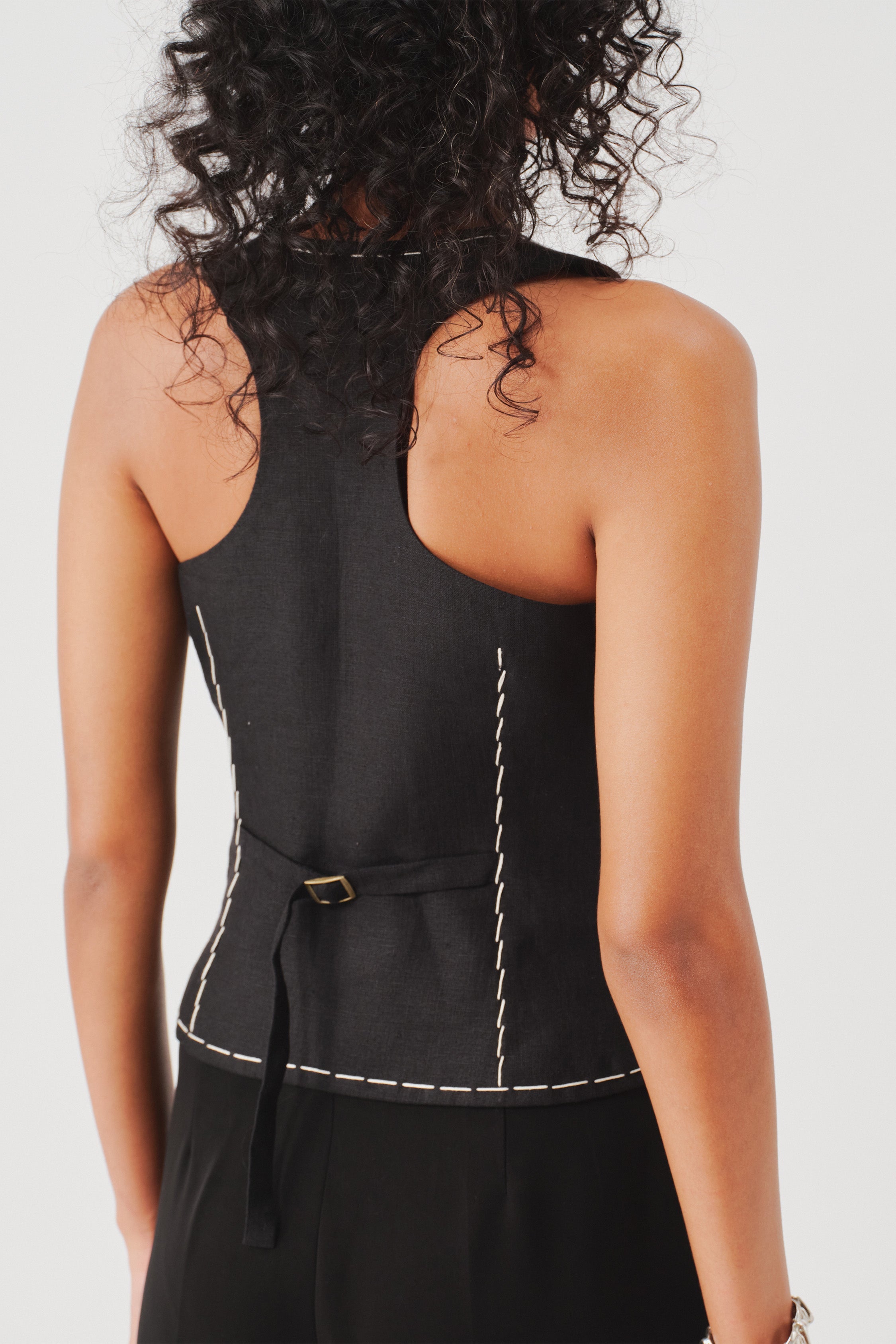 Bearer Black Linen Waistcoat