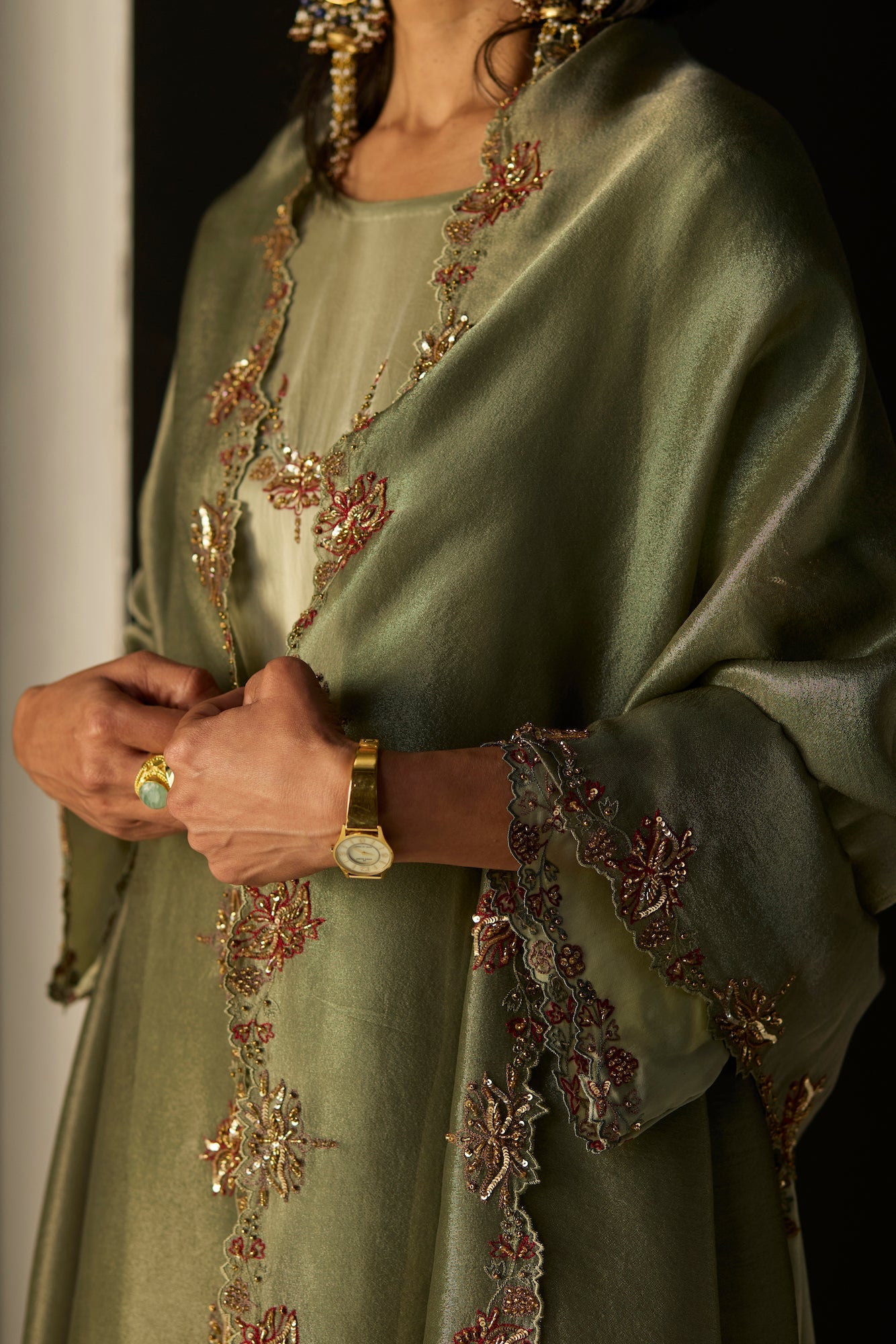 Elegant Green Nazakat Silk Kurta Suit Set with Dupatta & Churidar