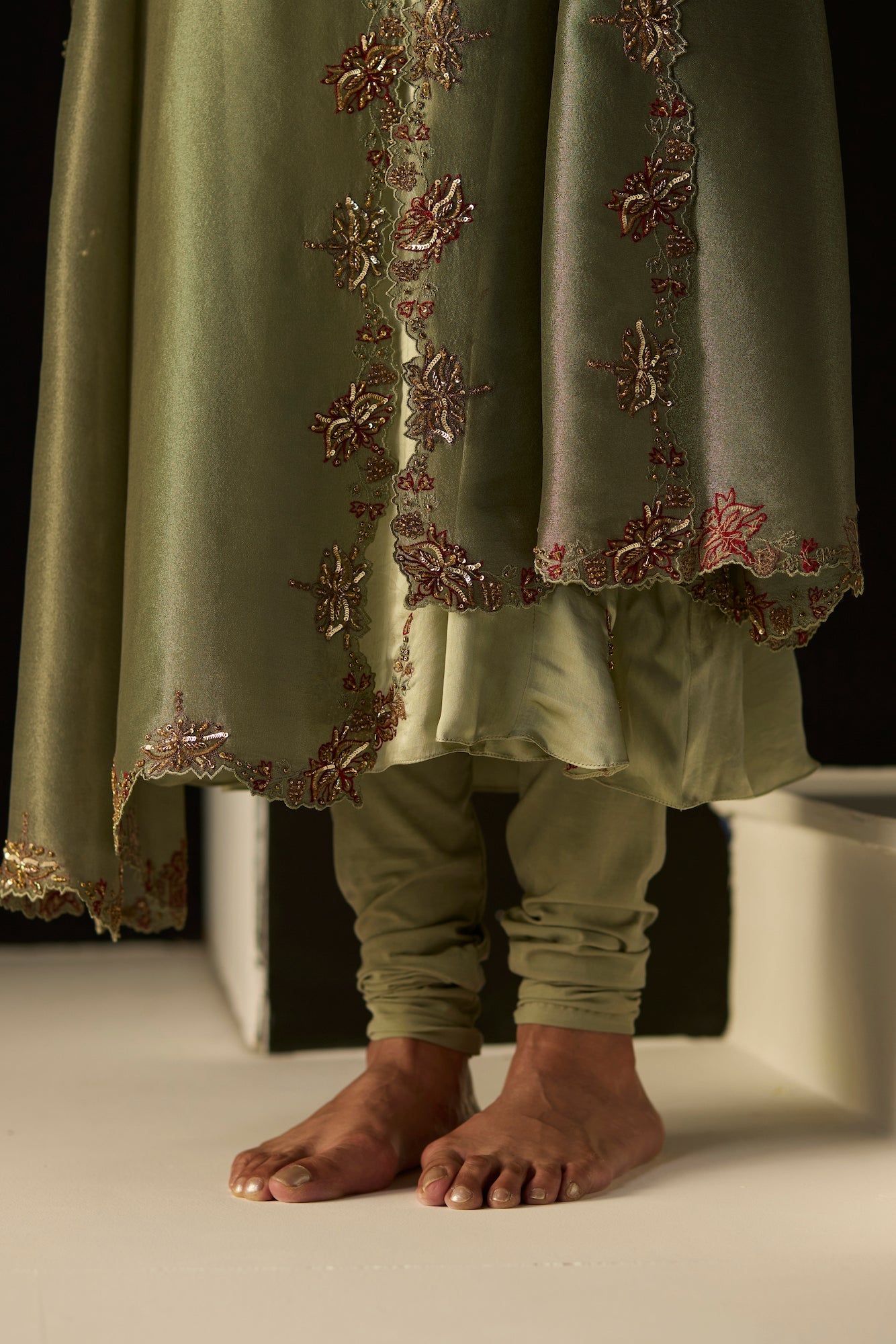 Elegant Green Nazakat Silk Kurta Suit Set with Dupatta & Churidar
