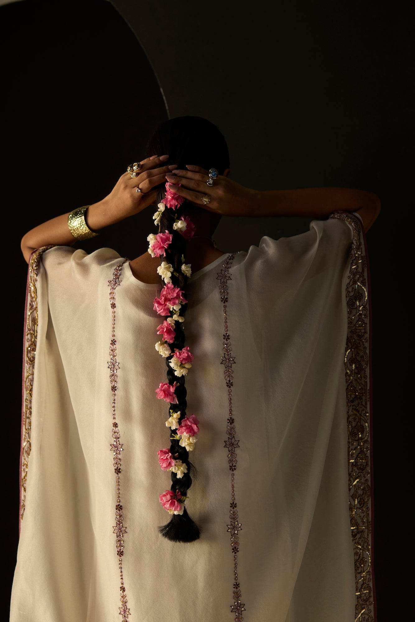 Elegant White Rana Tissue Silk Kaftan Set with Undershirt and Pants