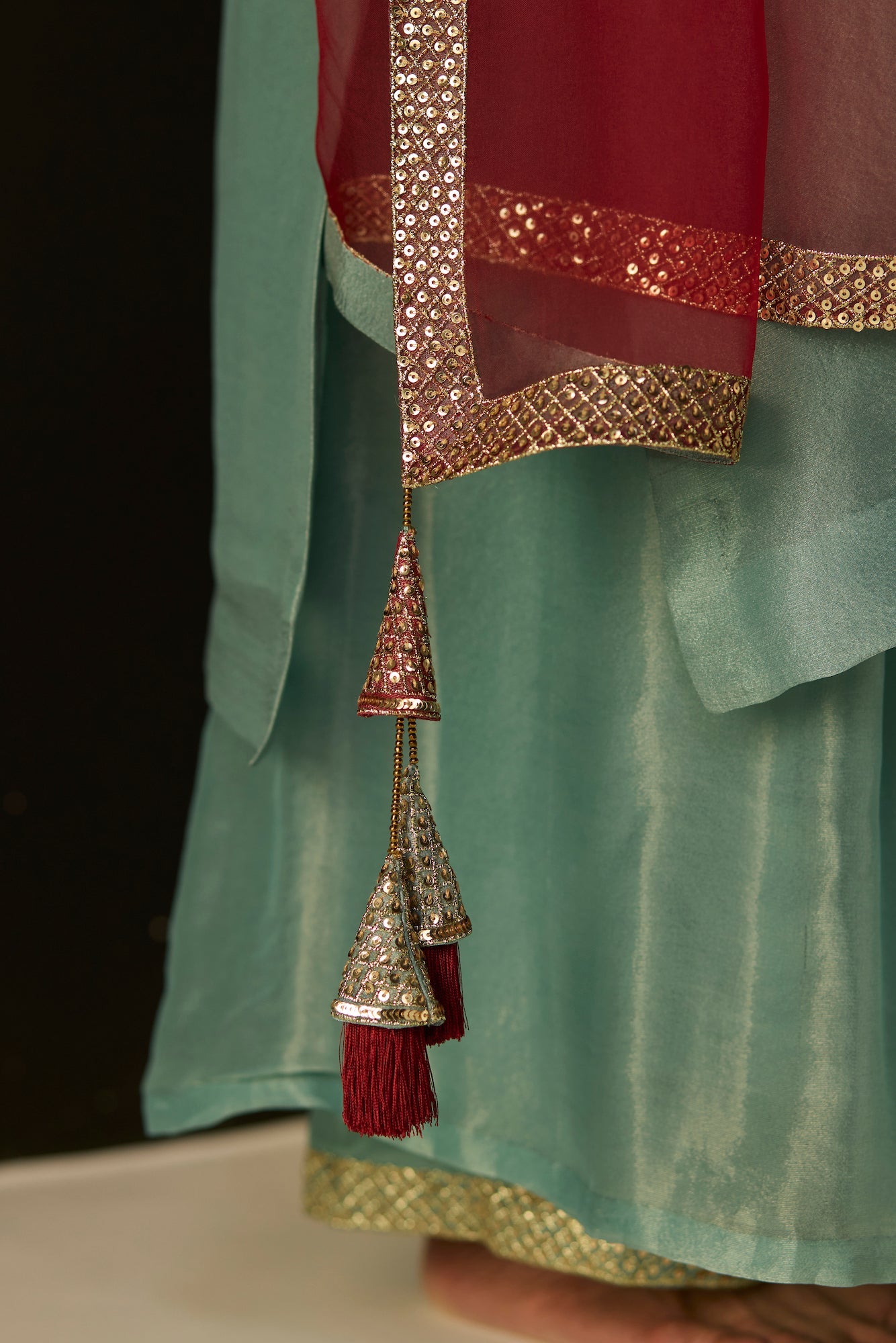 Elegant Blue Sana Suit: Tissue Silk Dupatta, Satin Kurta, Stylish Pants Ensemble