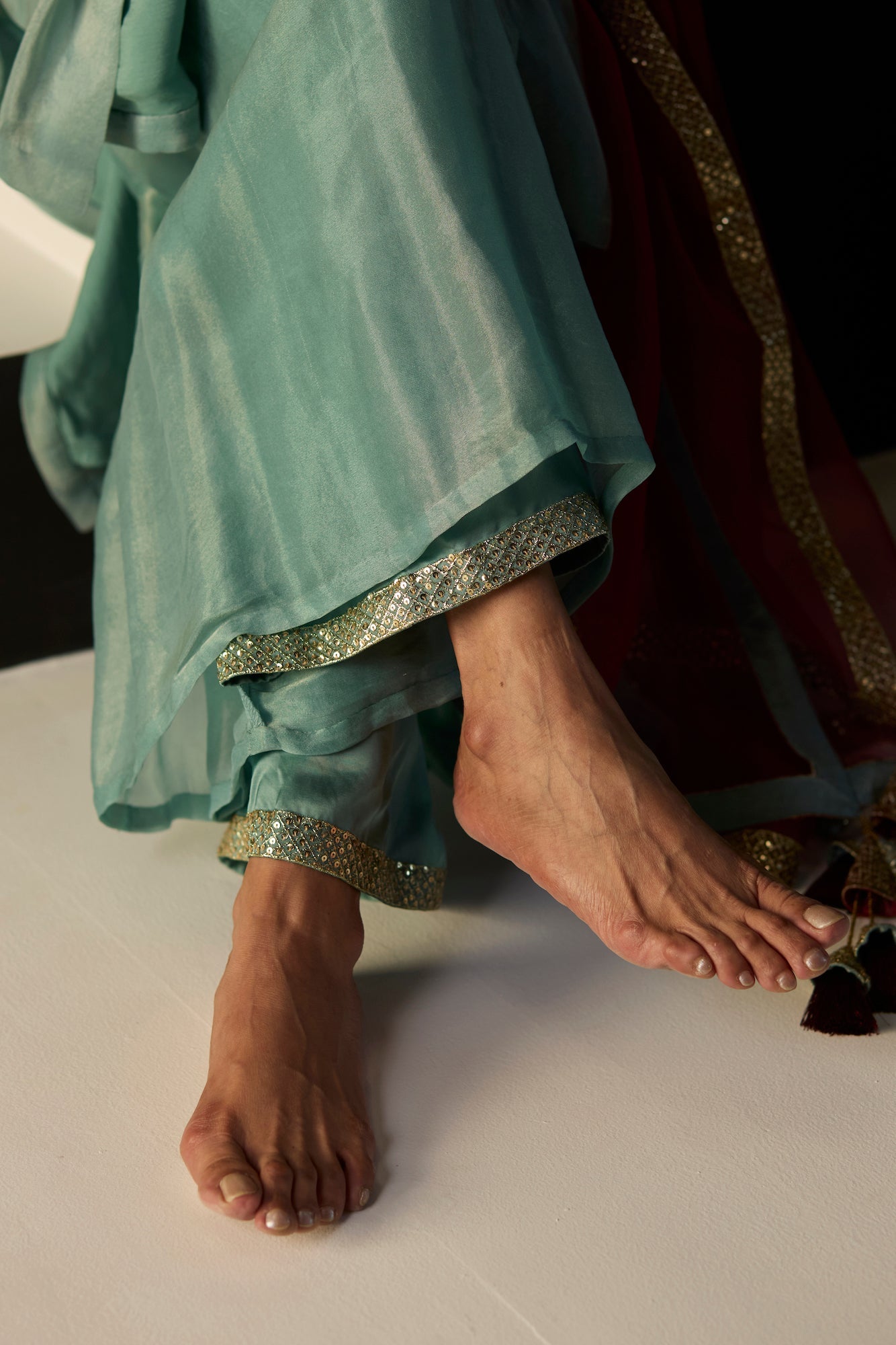Elegant Blue Sana Suit: Tissue Silk Dupatta, Satin Kurta, Stylish Pants Ensemble