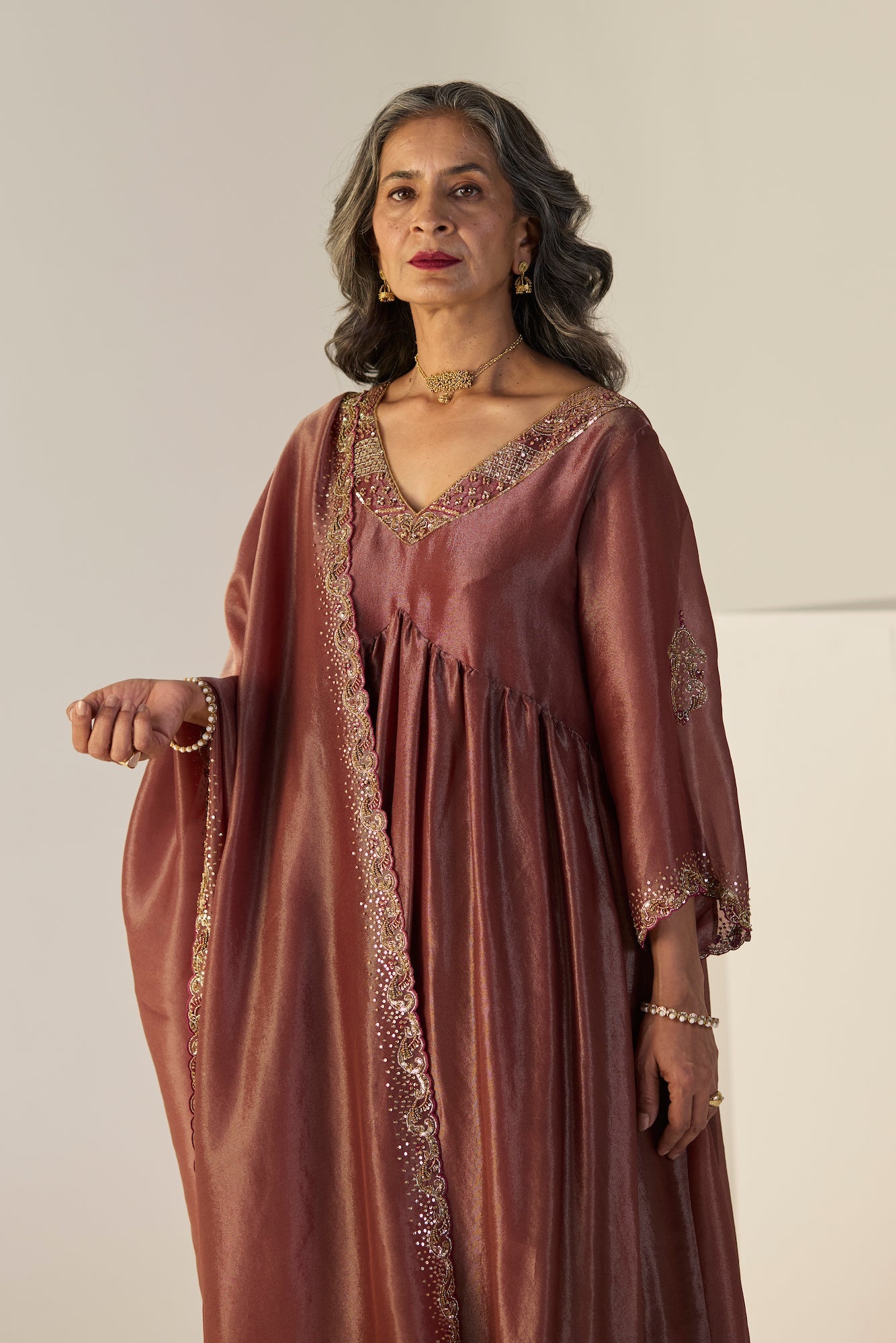 Elegant Rust Tissue Silk Lehenga Set: Kurta Skirt Dupatta Ensemble