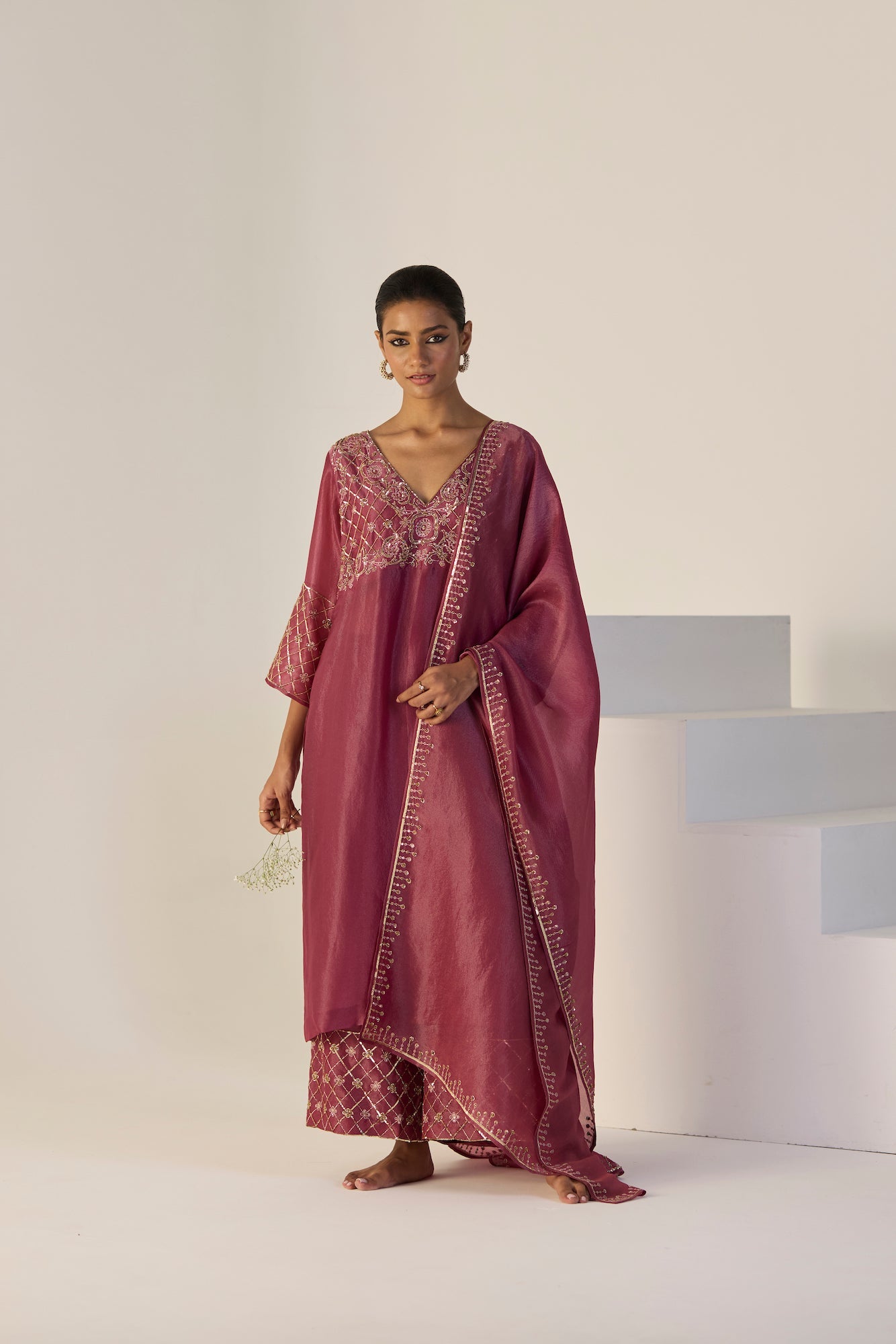 Elegant Purple Badla Silk Suit Set: Dupatta, Kurta & Pants for Festive Occasions