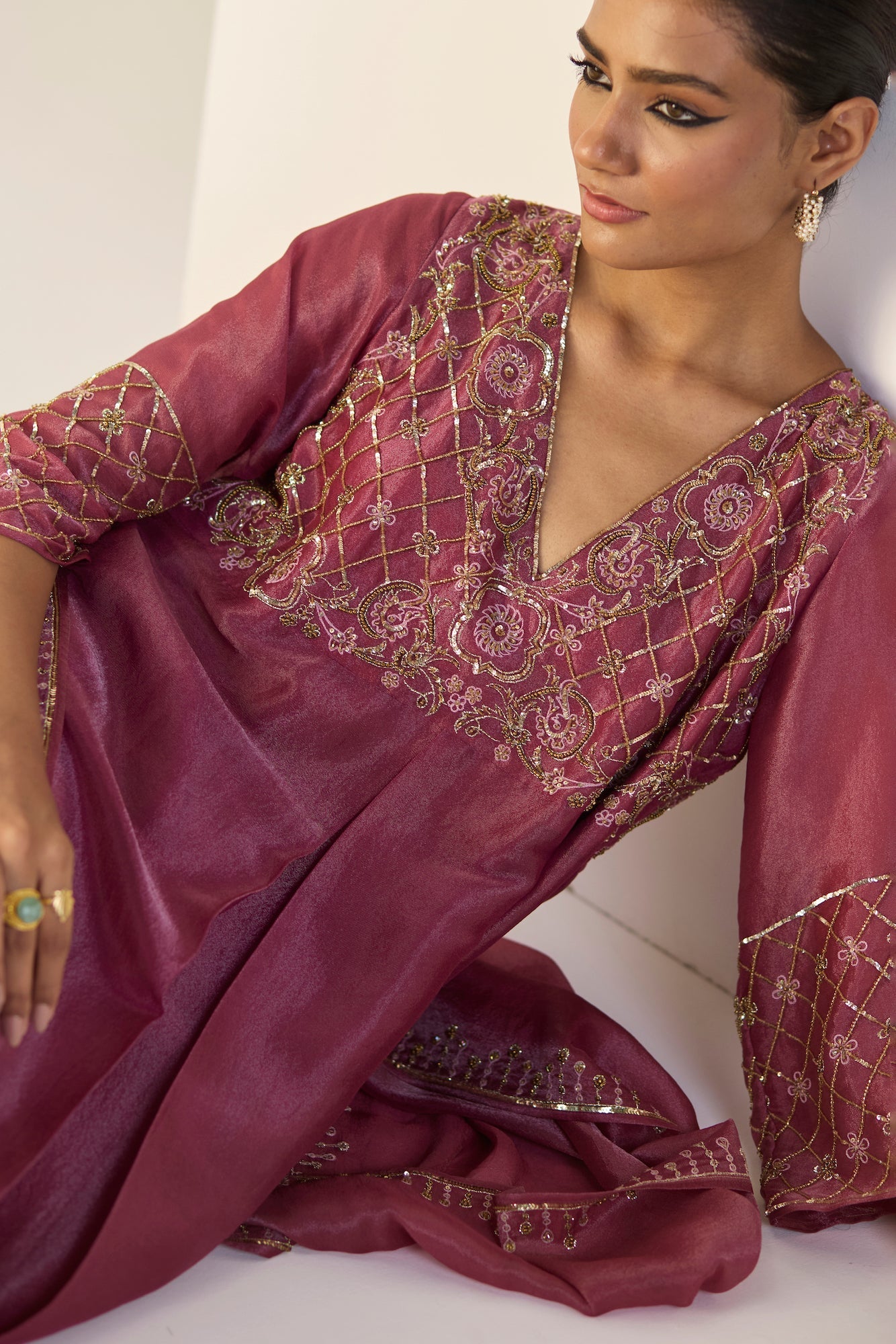 Elegant Purple Badla Silk Suit Set: Dupatta, Kurta & Pants for Festive Occasions