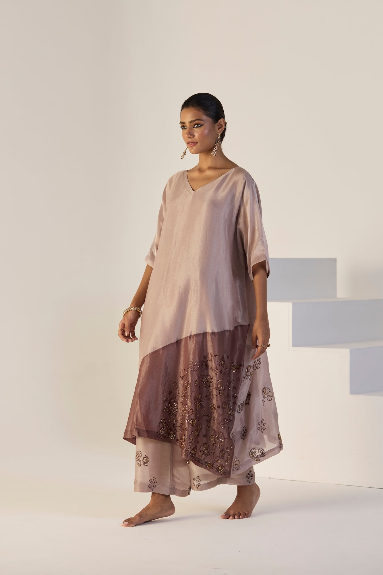Elegant Purple Zehra Tissue Silk Kaftan Set - Luxurious Women's Ethnic Attire
